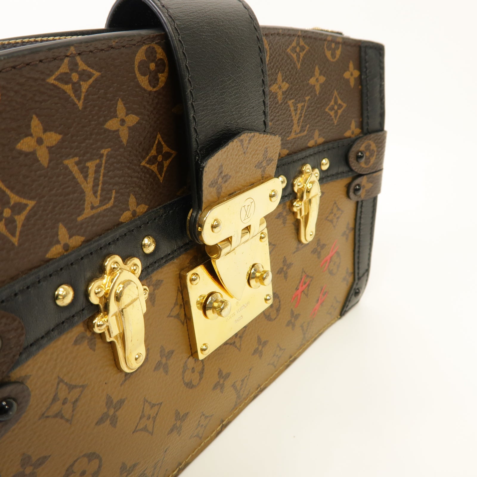 LOUIS VUITTON Monogram Reverse Trunk Clutch金扣肩背袋啡色