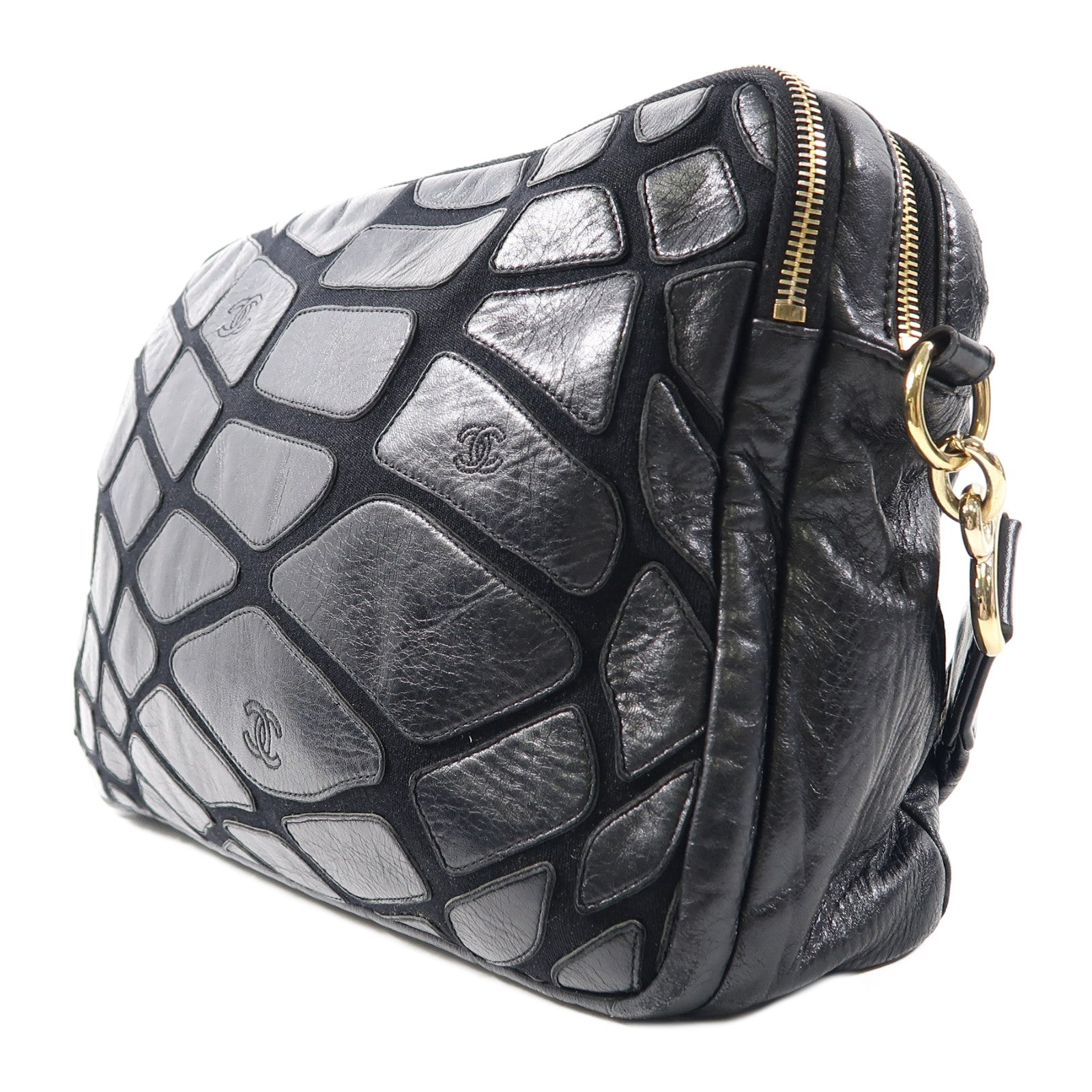 CHANEL 羊皮皮革Camera Bag金扣肩背袋黑色