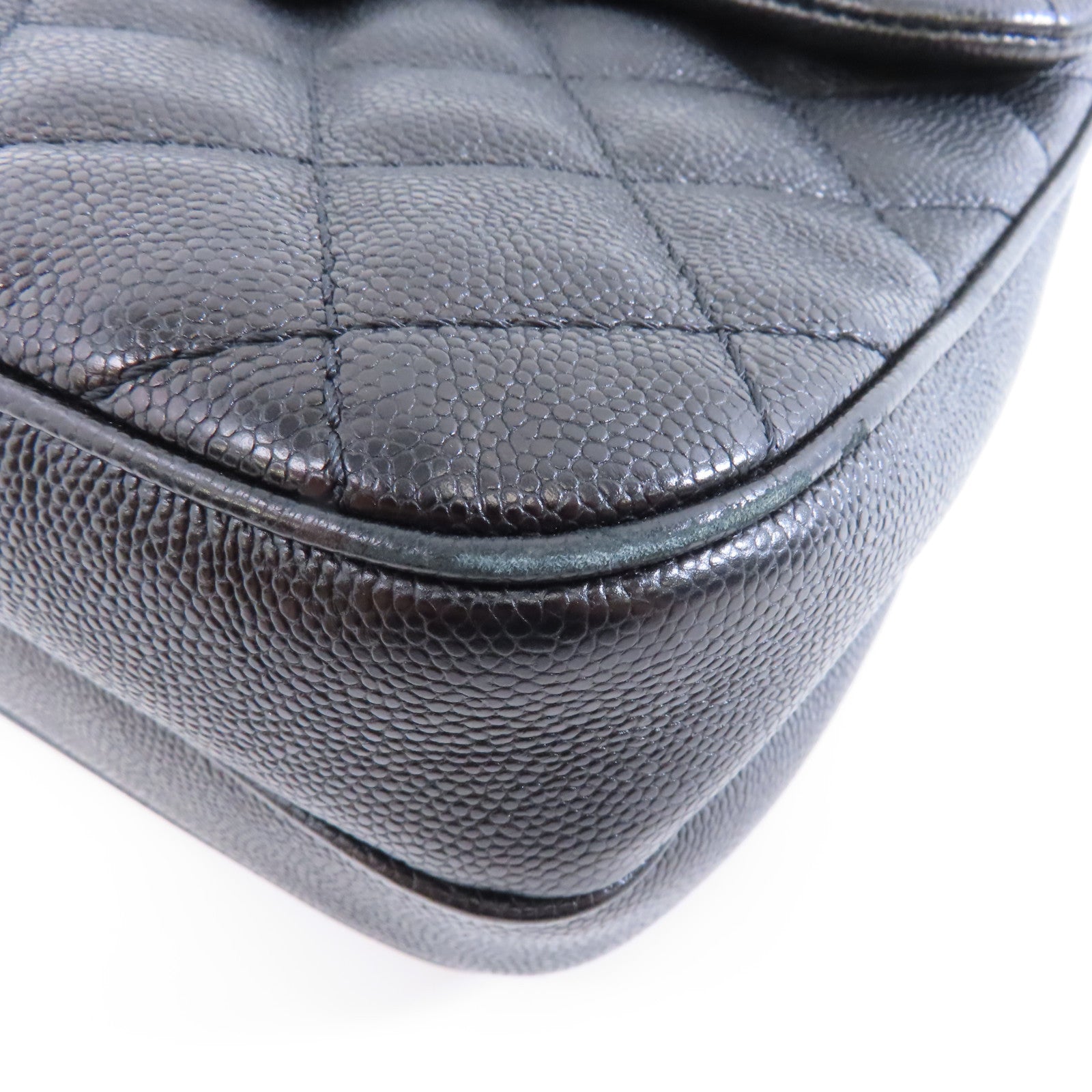 CHANEL 菱格Caviar皮革Chain Shoulder Bag銀扣鏈帶肩背袋黑色