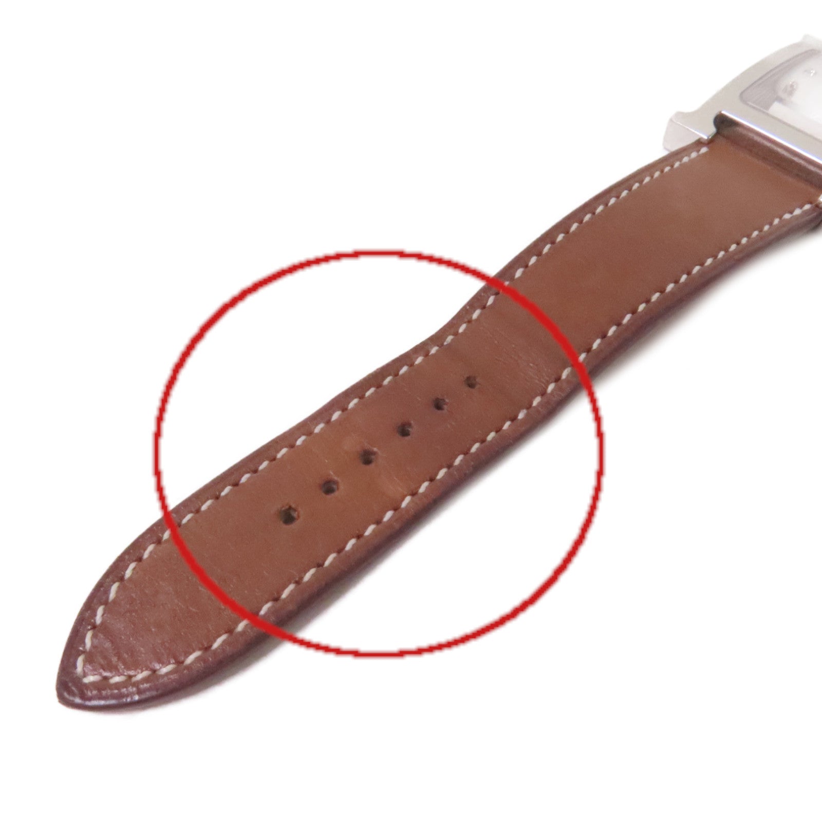 HERMES Heure H Watch不鏽鋼/珍珠母/鑽石/牛皮皮革石英機芯手錶白色