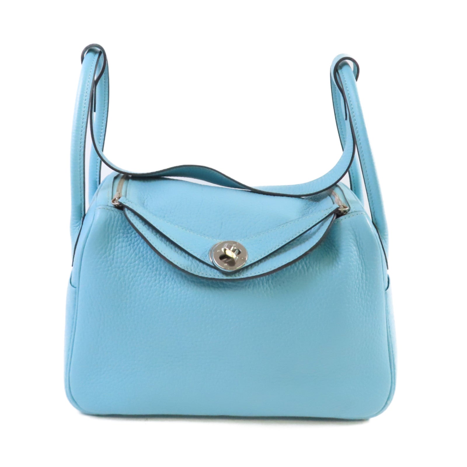 HERMES 【激減優惠】Clemence皮革Lindy 26 Shoulder Bag銀扣肩背袋3P Bleu Atoll/環礁藍色