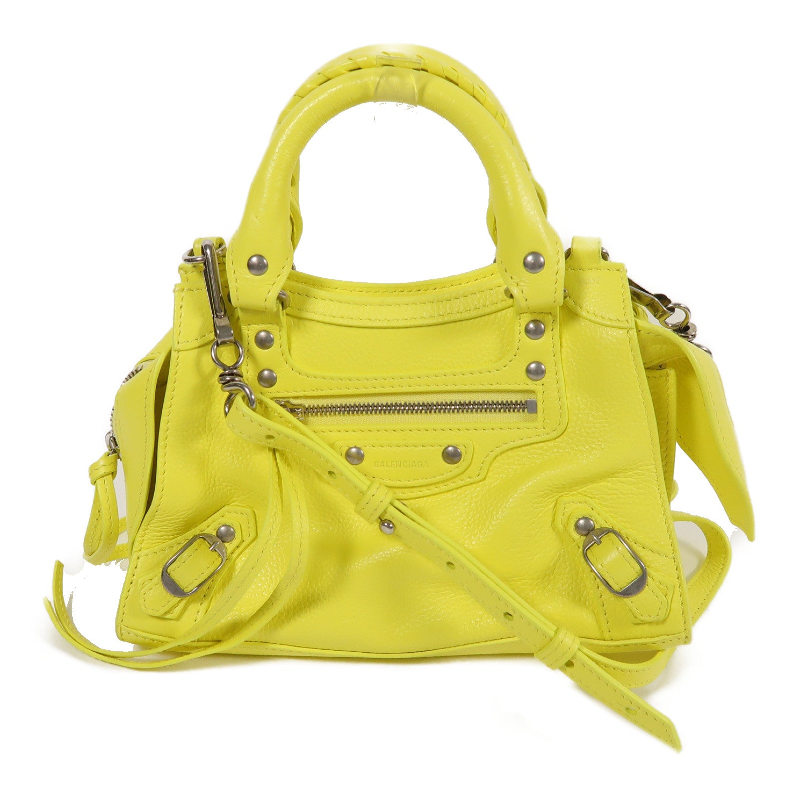 BALENCIAGA 牛皮皮革Neo Claassic Mini銀扣肩背袋黃色