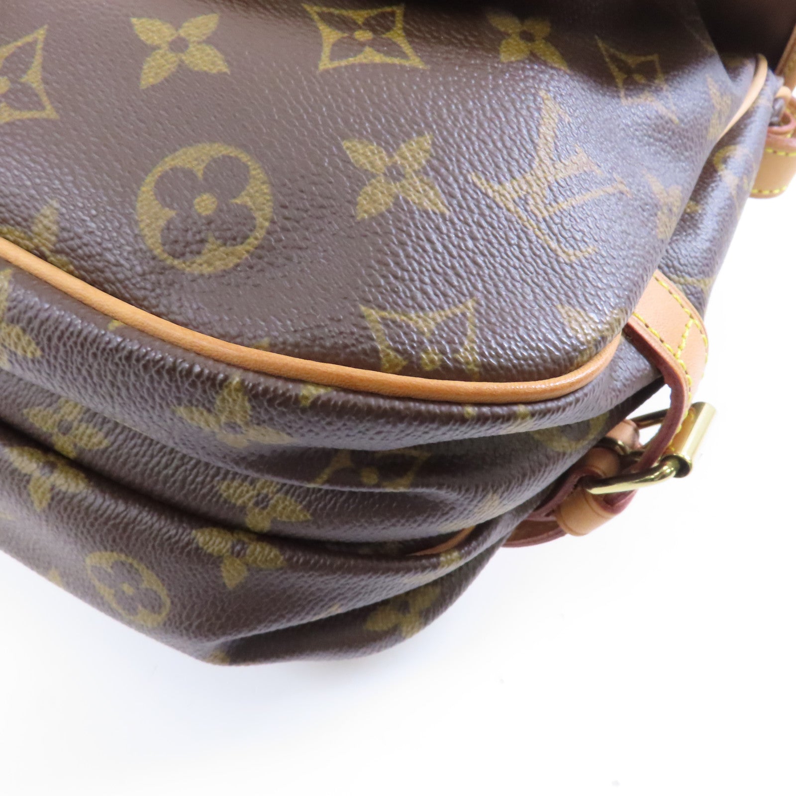 LOUIS VUITTON Monogram Saumur MM金扣肩背袋棕色
