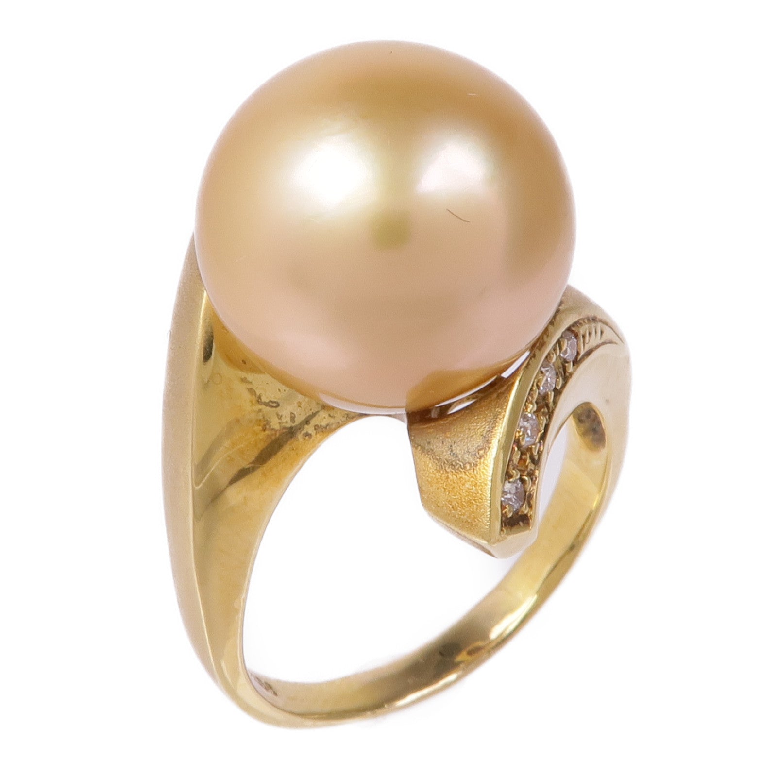 JEWELRY Pearl Diamond Ring 18K Yellow Gold US#9.25