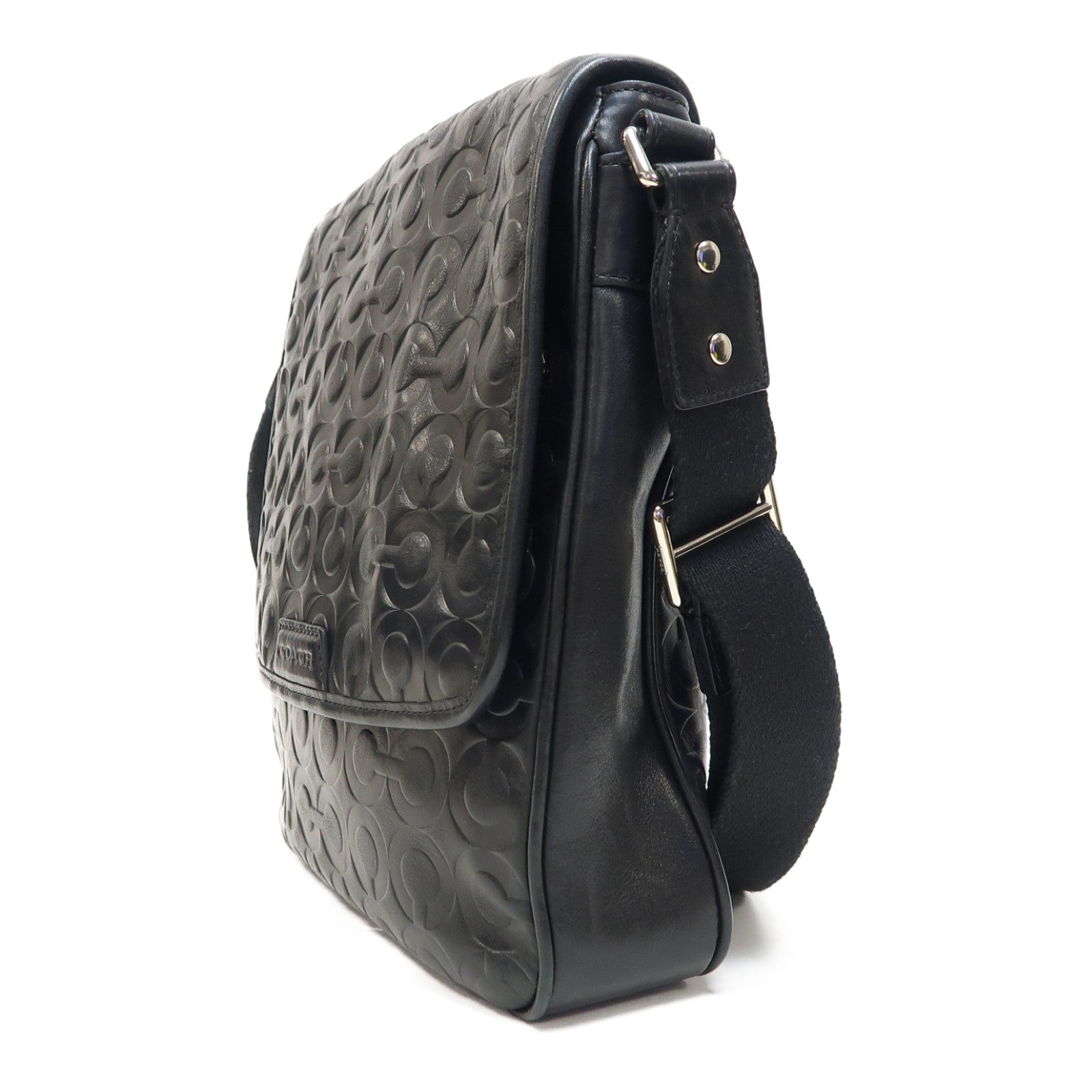 COACH 牛皮皮革Cross Carry Bag銀扣肩背袋黑色