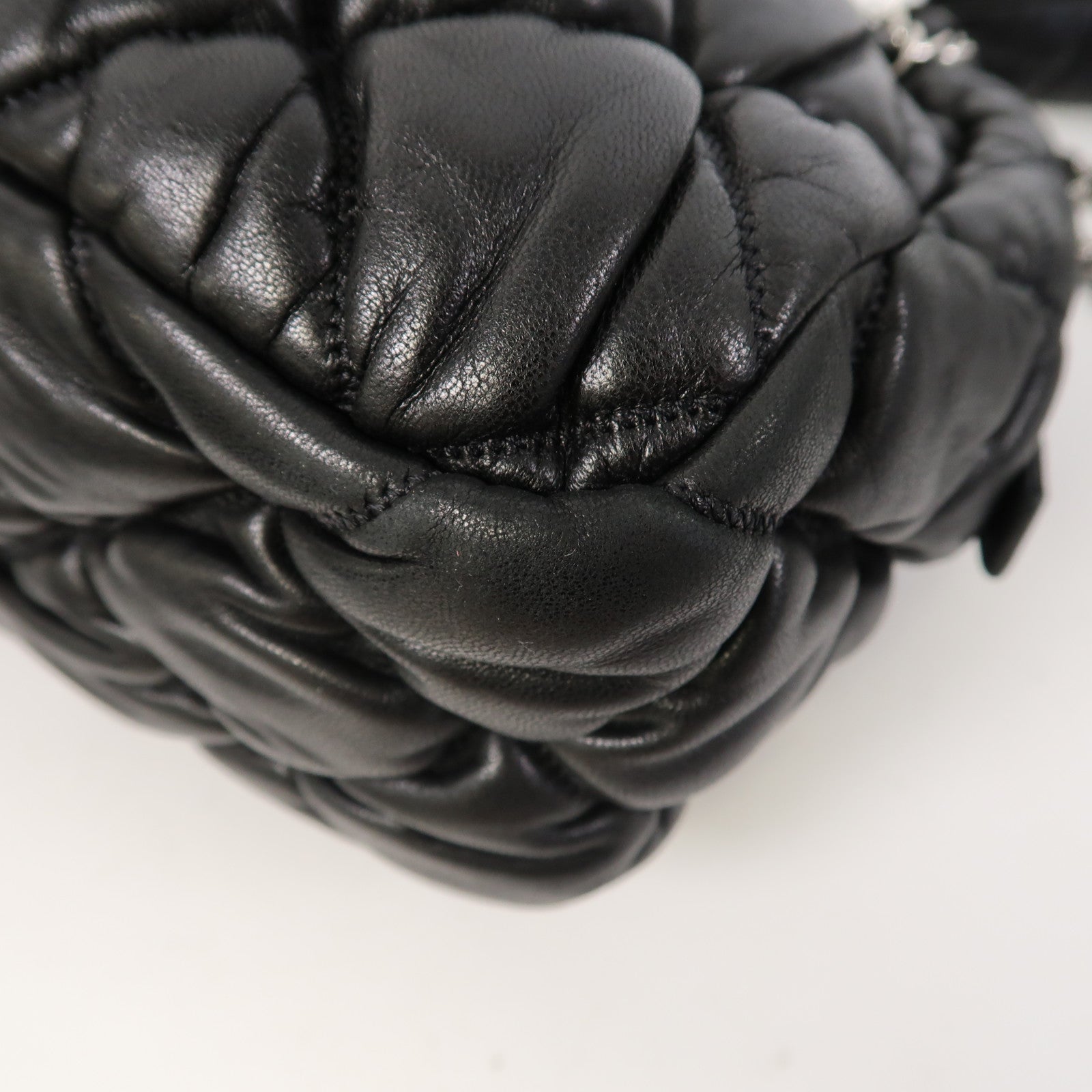 CHANEL 菱格羊皮皮革Chain Shoulder銀扣鏈帶肩背袋黑色