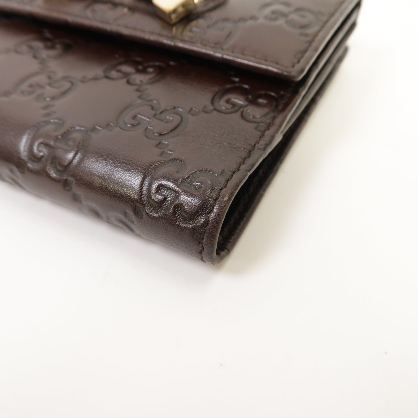 GUCCI 【激減優惠】牛皮皮革Wallet金扣錢包啡色