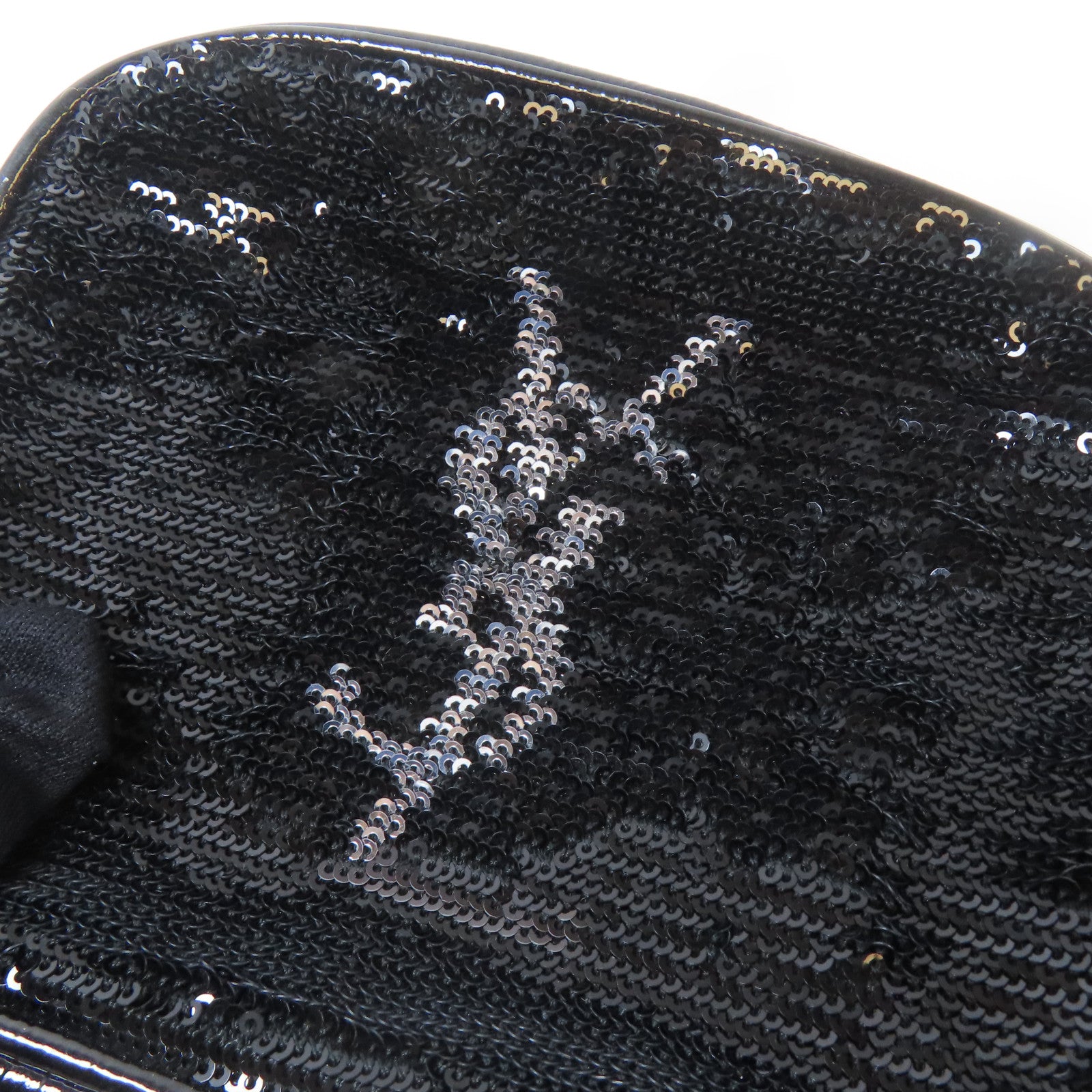 SAINT LAURENT (PRICE DOWN) YSL Shoulder Bag Patent Leather Sequin Black