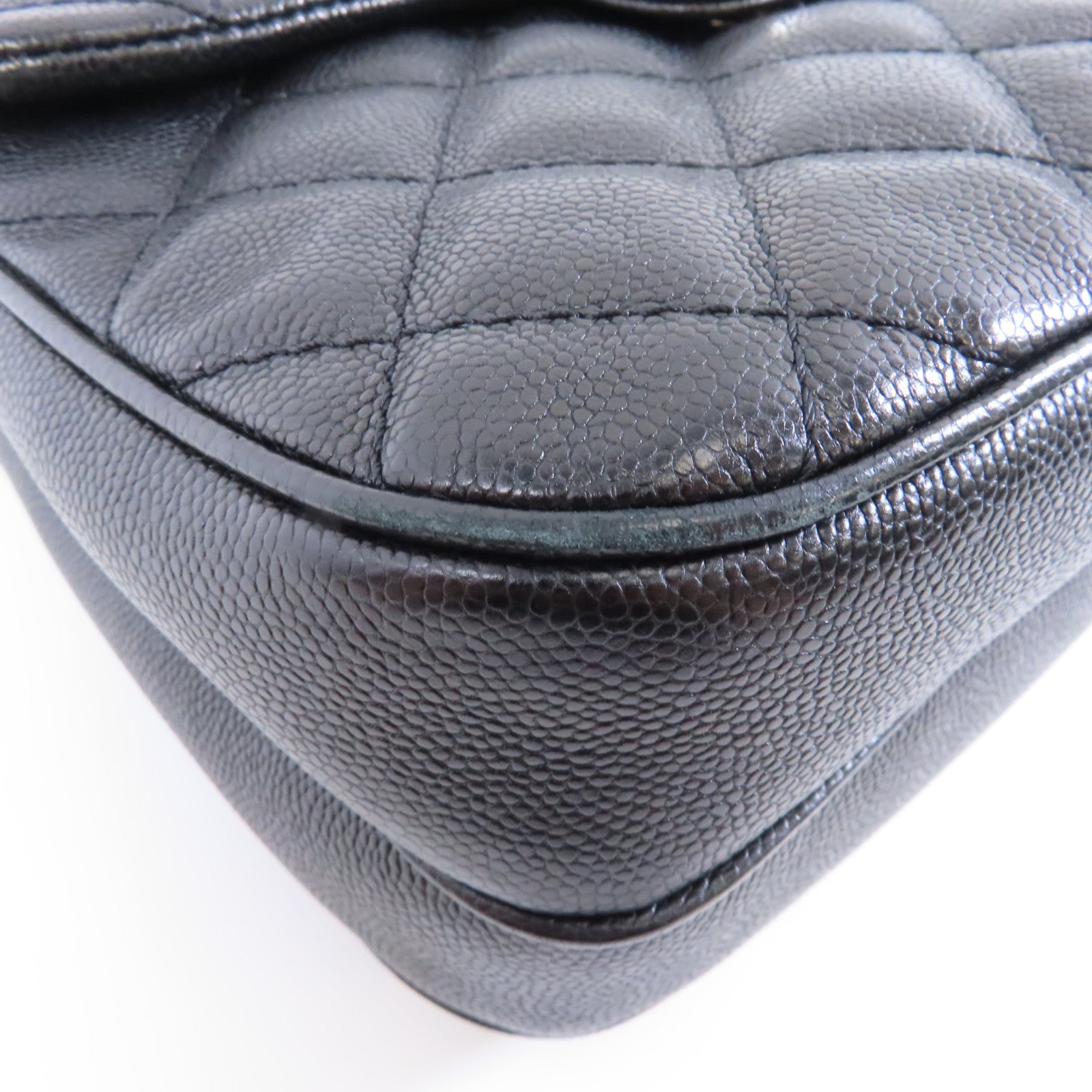 CHANEL 菱格Caviar皮革Chain Shoulder Bag銀扣鏈帶肩背袋黑色