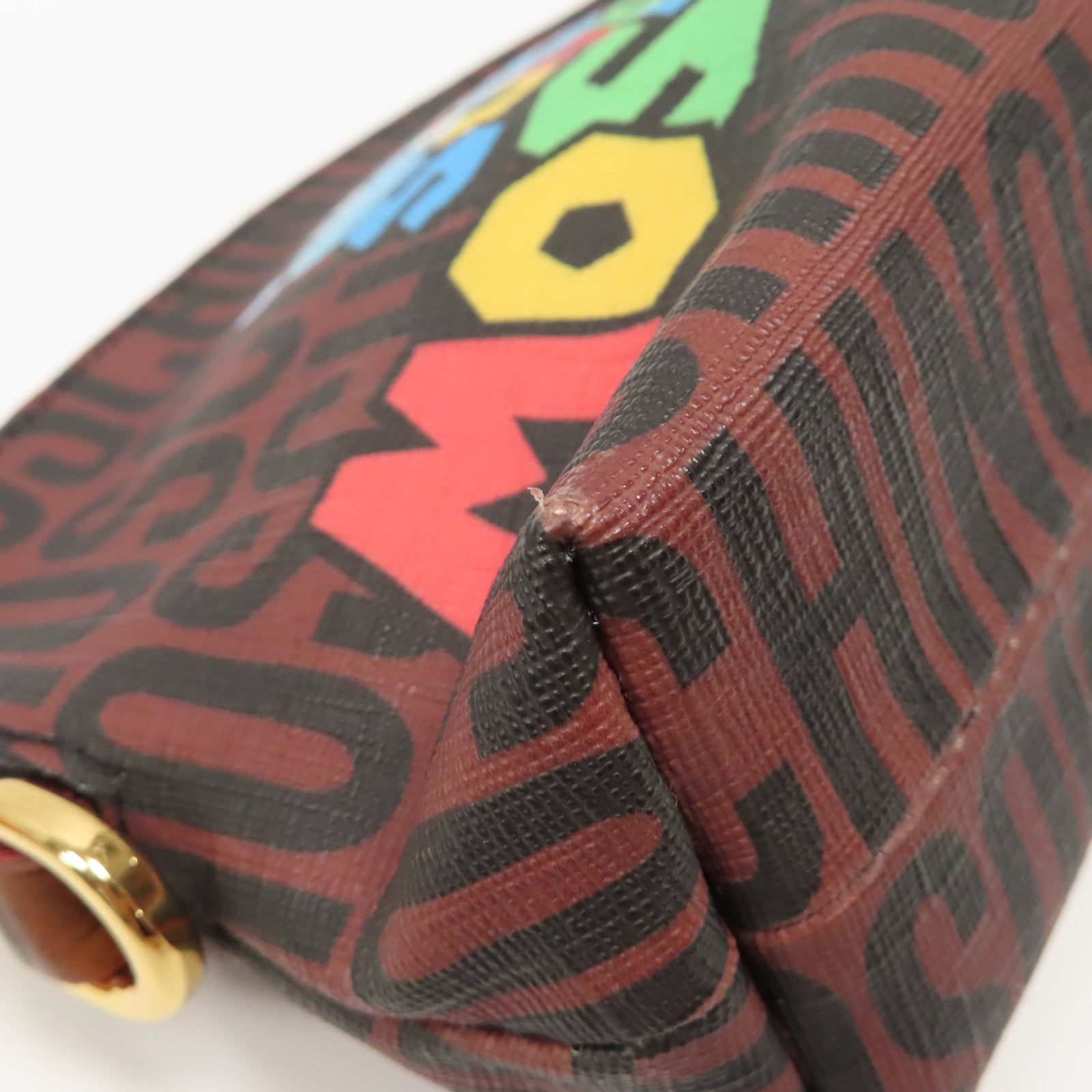 MOSCHINO 塗層帆布Super Mario Yoshi Pouch金扣手拿包黑色/啡色