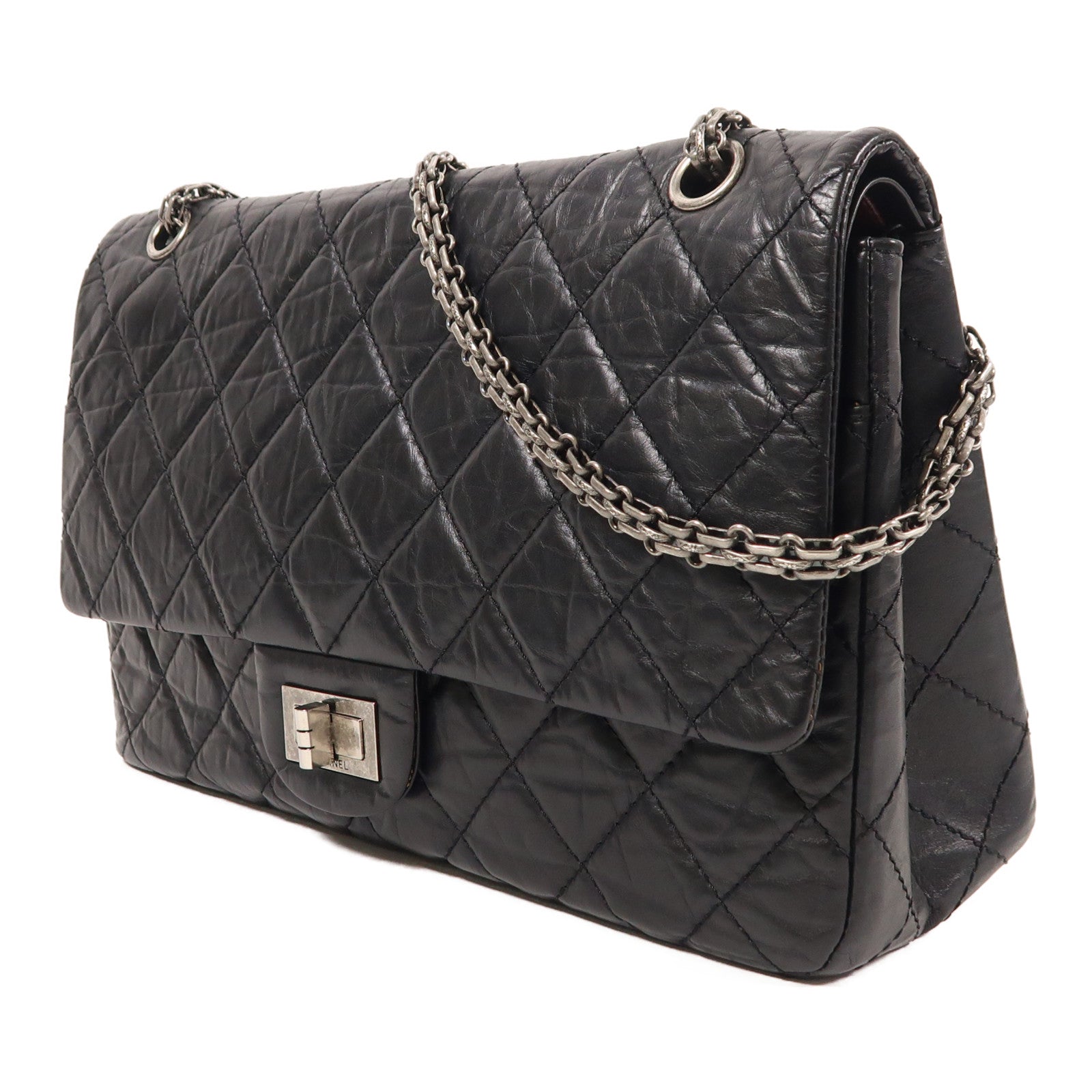 CHANEL 牛皮皮革2.55銀扣鏈帶肩背袋