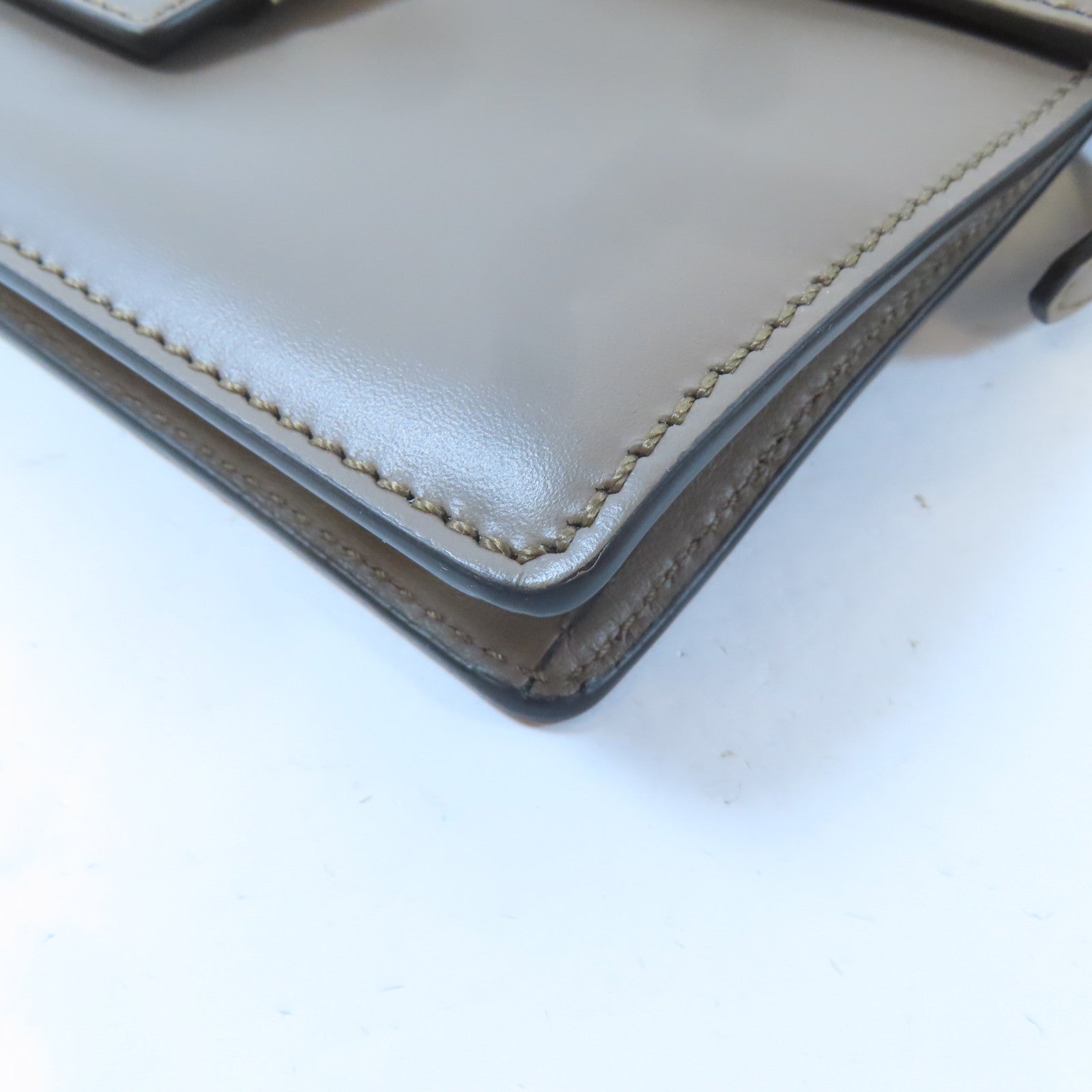 FENDI 帆布/皮革Shoulder Bag銀扣肩背袋灰色/米色