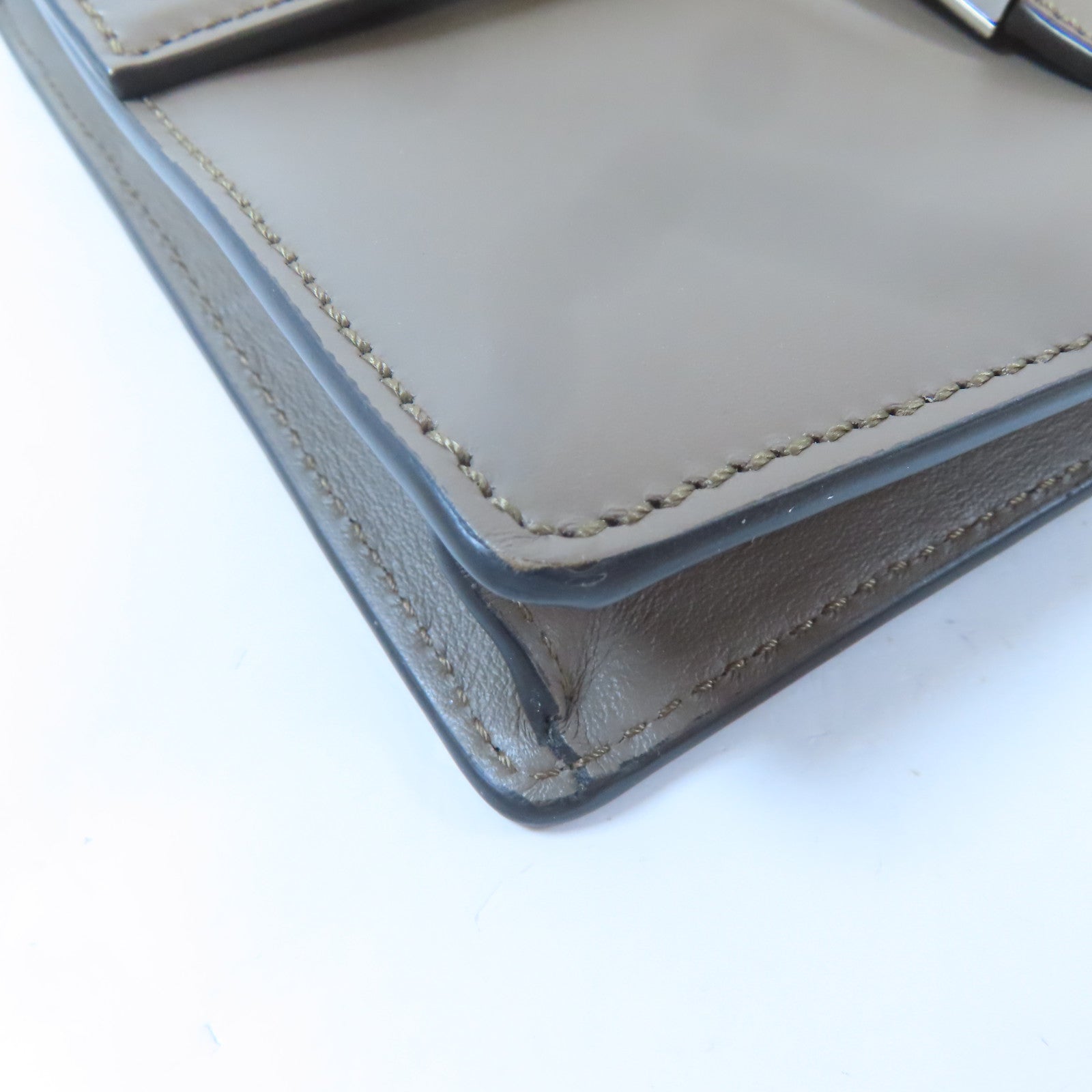 FENDI 帆布/皮革Shoulder Bag銀扣肩背袋灰色/米色
