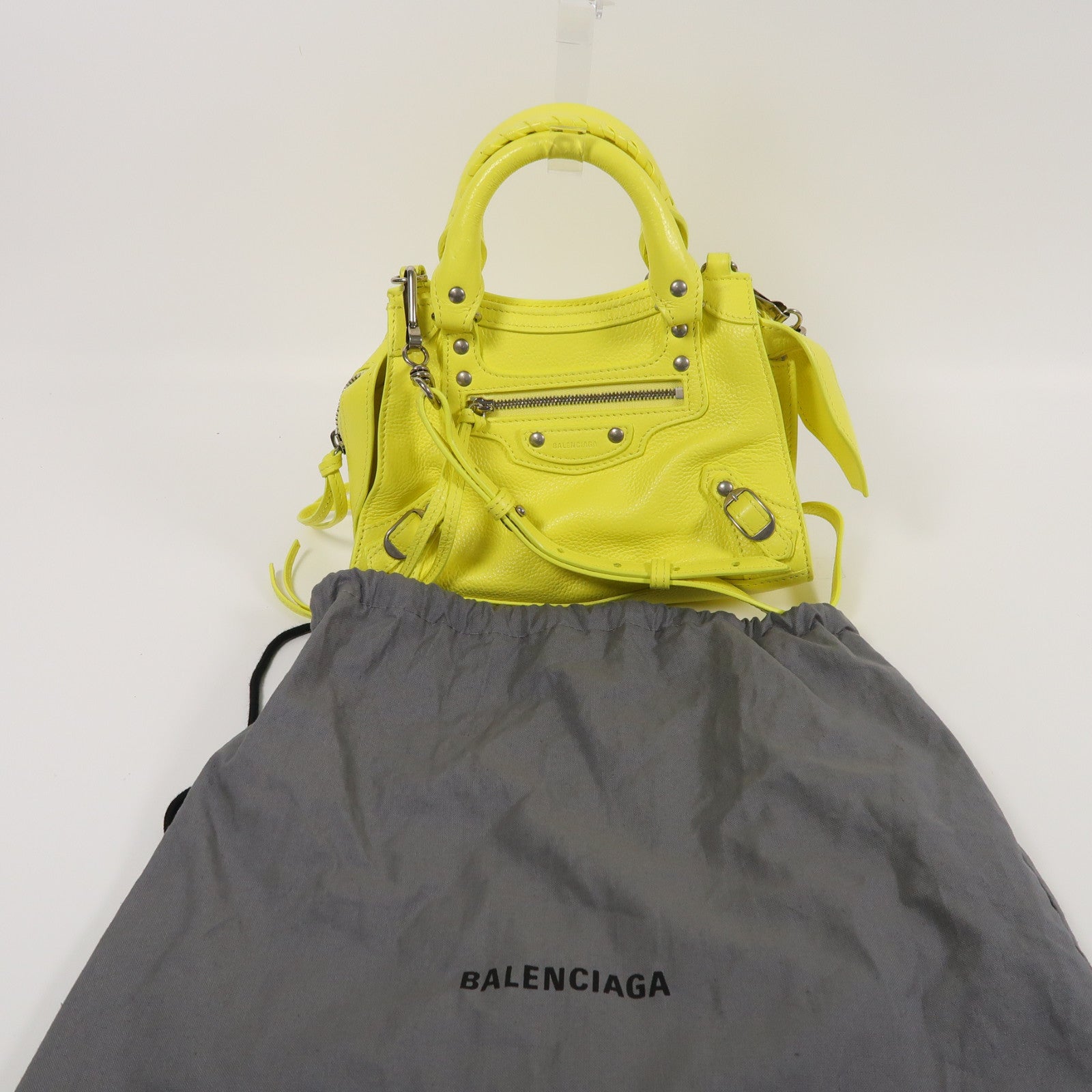 BALENCIAGA 牛皮皮革Neo Claassic Mini銀扣肩背袋黃色