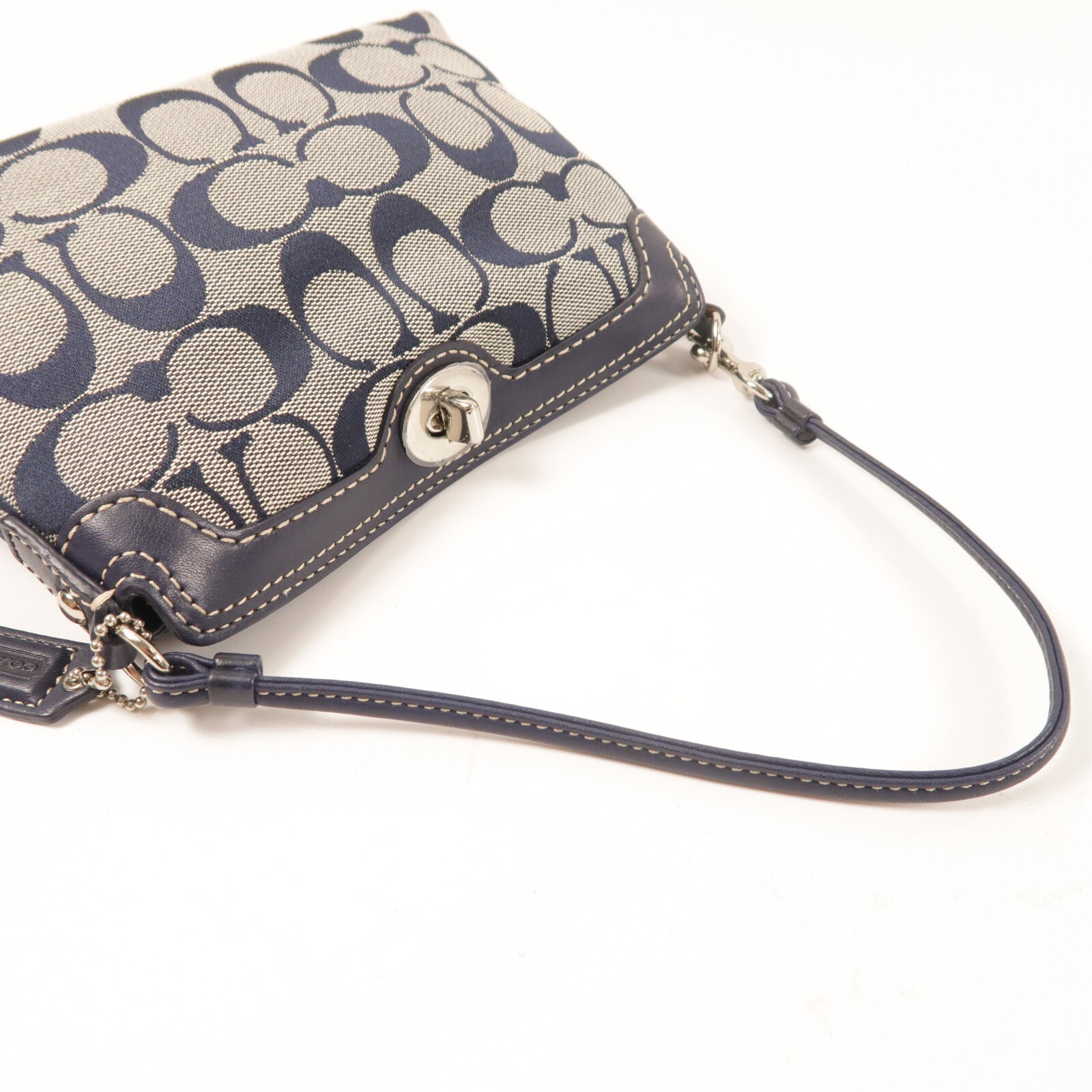 COACH 帆布Turnlock Mini Hand Bag銀扣手挽袋