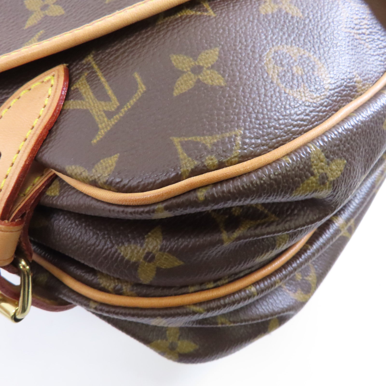 LOUIS VUITTON Monogram Saumur MM金扣肩背袋棕色