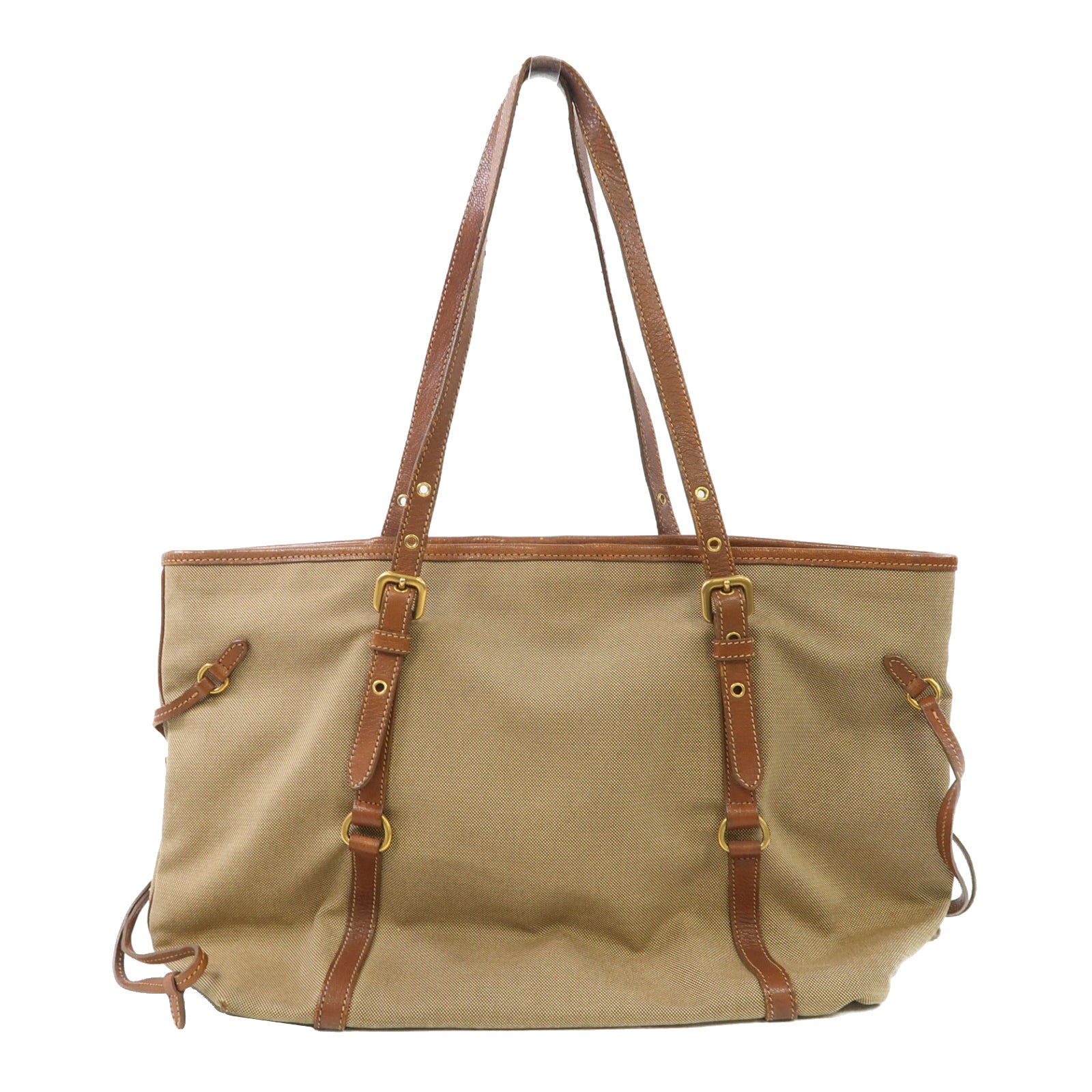 PRADA 帆布Tote Bag金扣手挽袋啡色