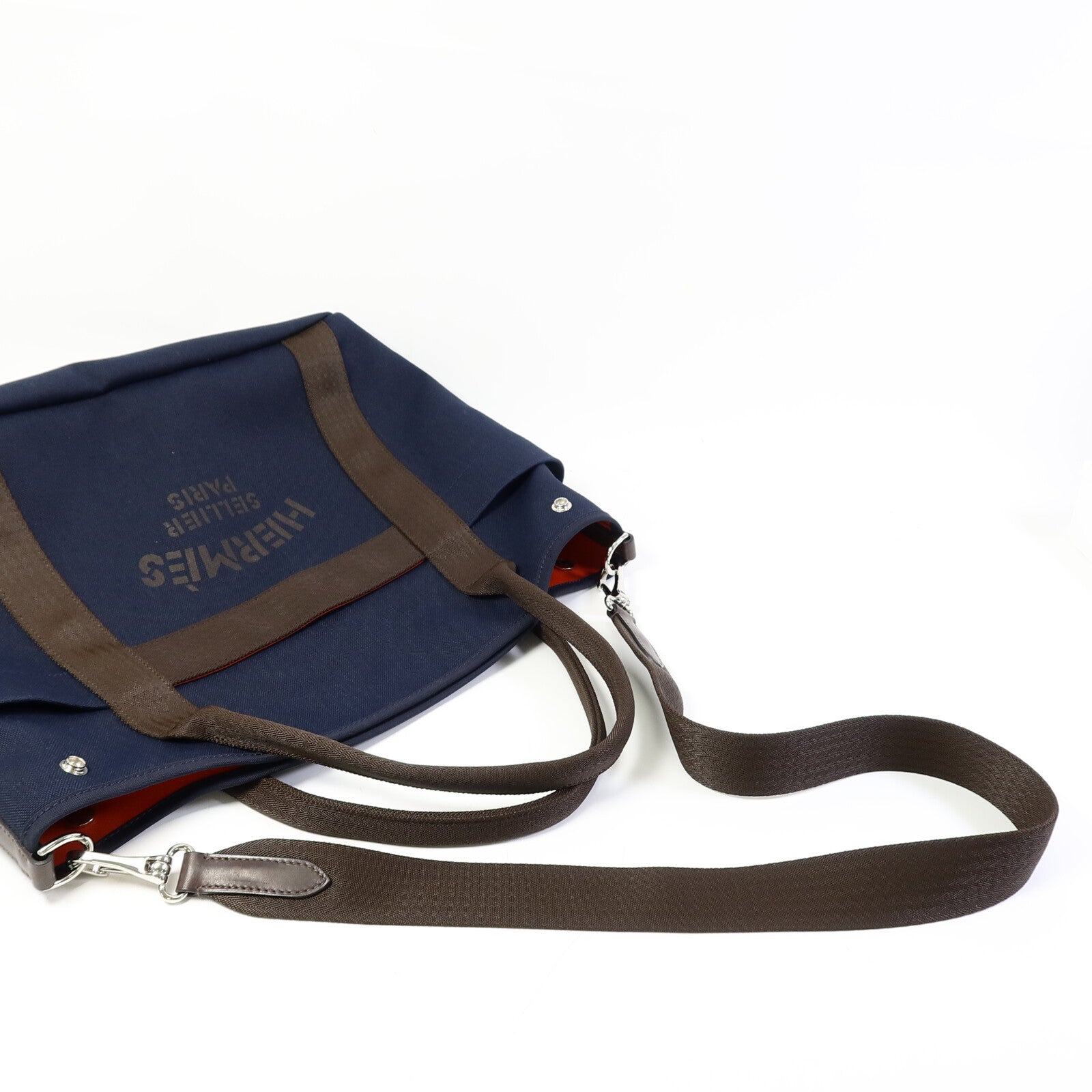 HERMES 帆布Grooming Bag銀扣手挽肩背兩用袋Blue