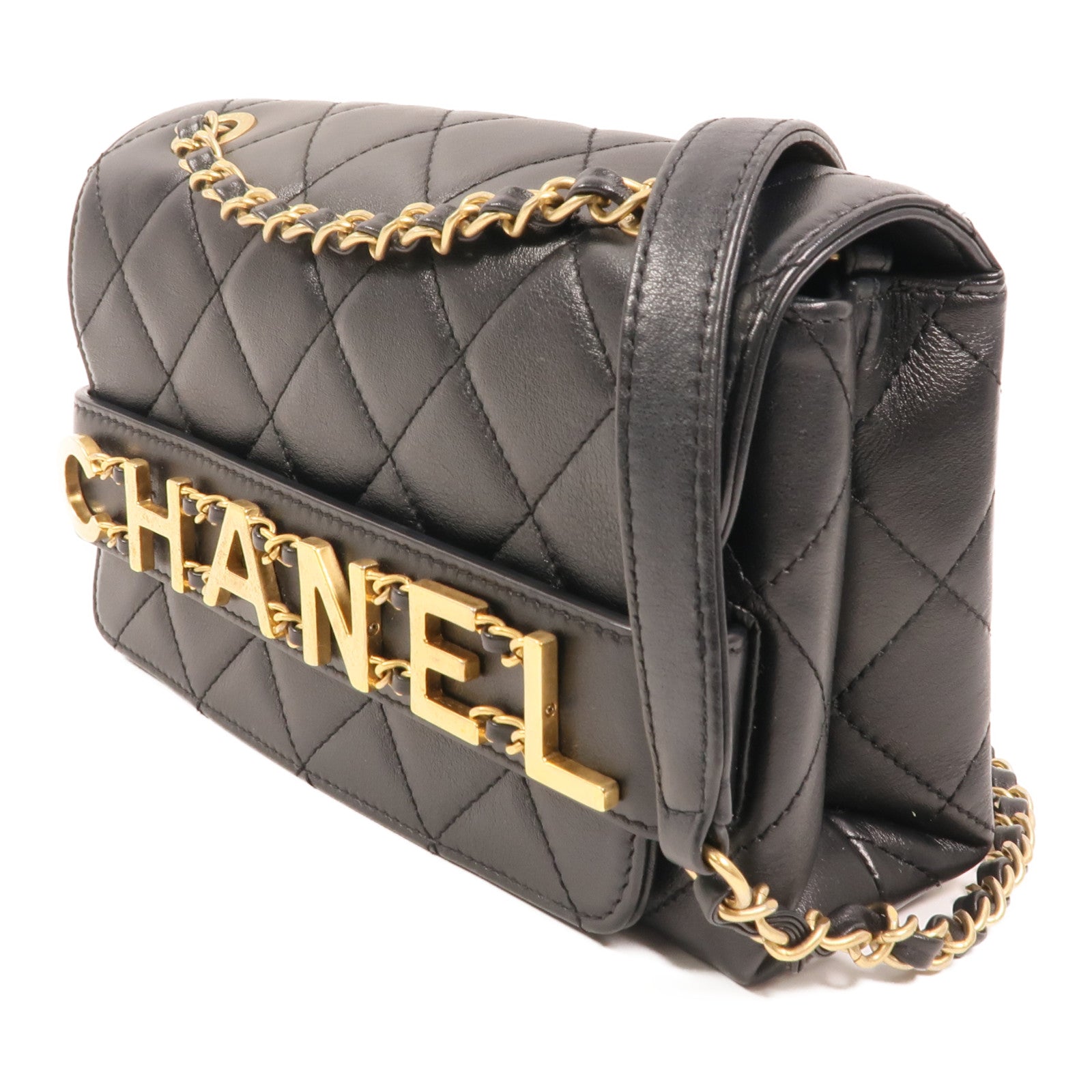 CHANEL 牛皮皮革Enchained Flap金扣鏈帶肩背袋