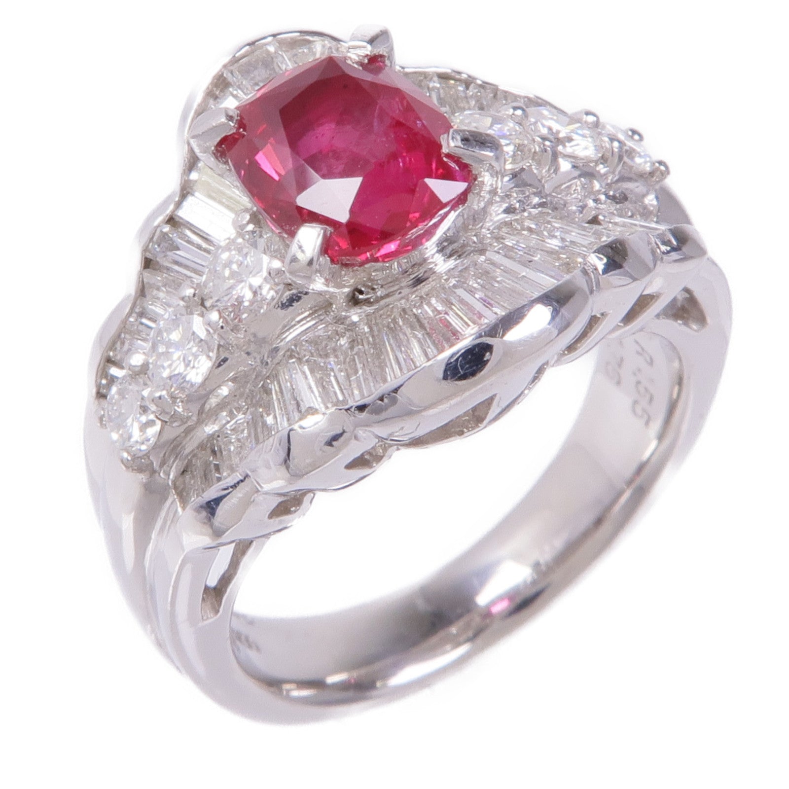 JEWELRY PT900鉑金Ruby Diamond Ring紅寶石/鑽石戒指US#6