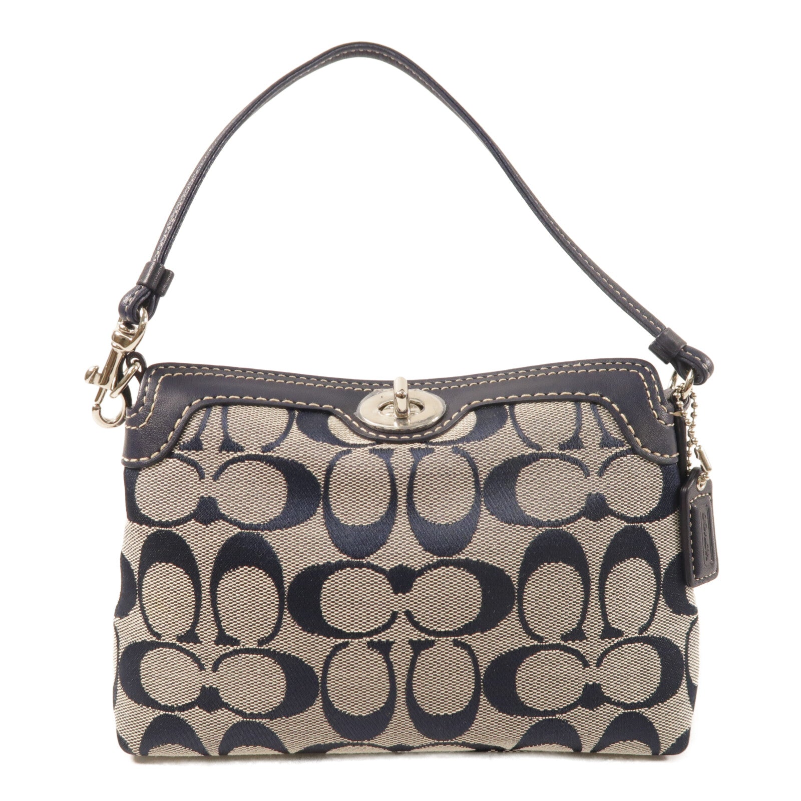 COACH 帆布Turnlock Mini Hand Bag銀扣手挽袋
