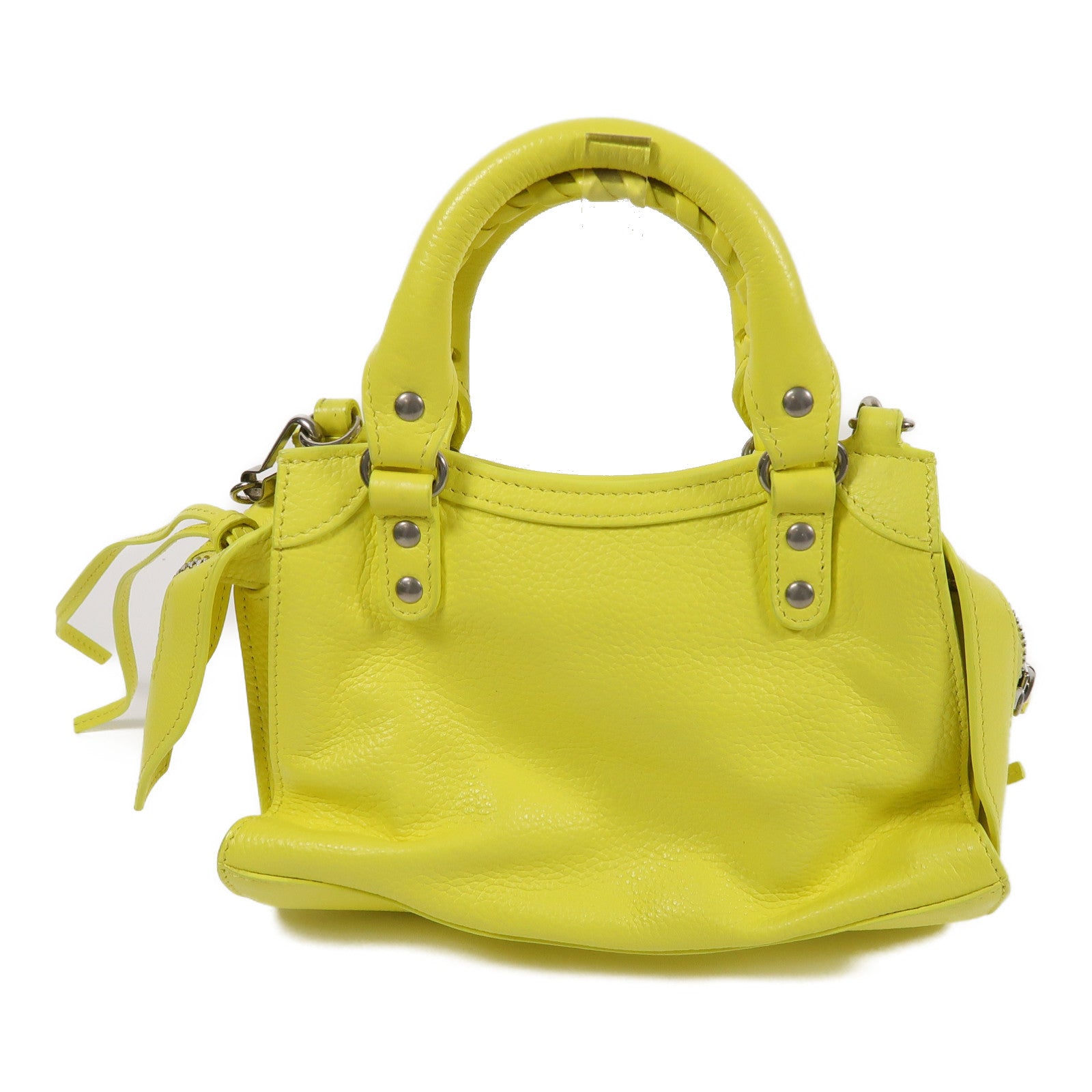 BALENCIAGA 牛皮皮革Neo Claassic Mini銀扣肩背袋黃色