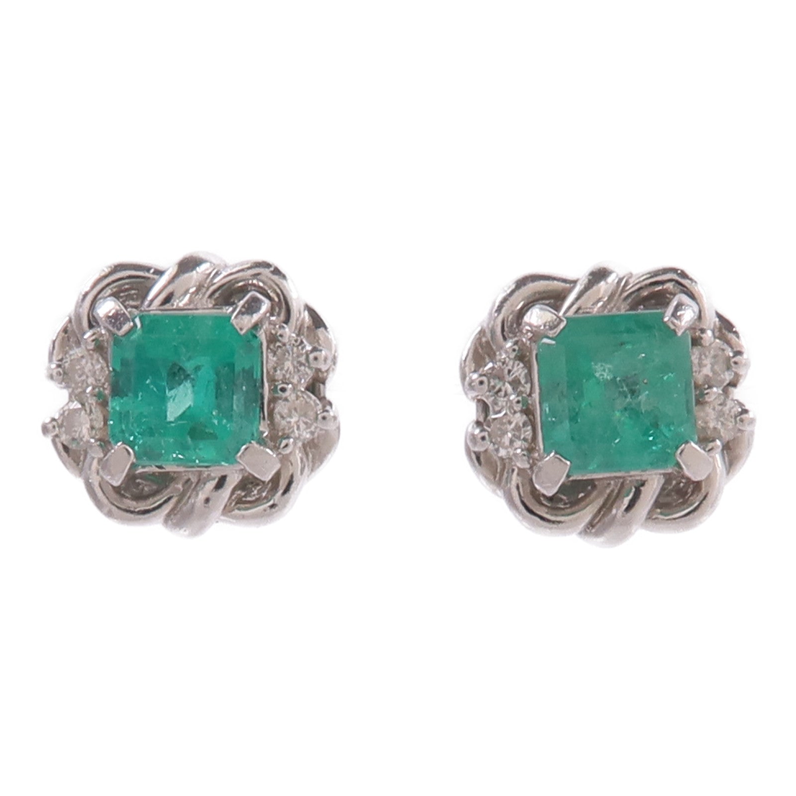 JEWELRY PT900鉑金/18K白金Emerald Diamond Earrings綠寶石/鑽石耳環