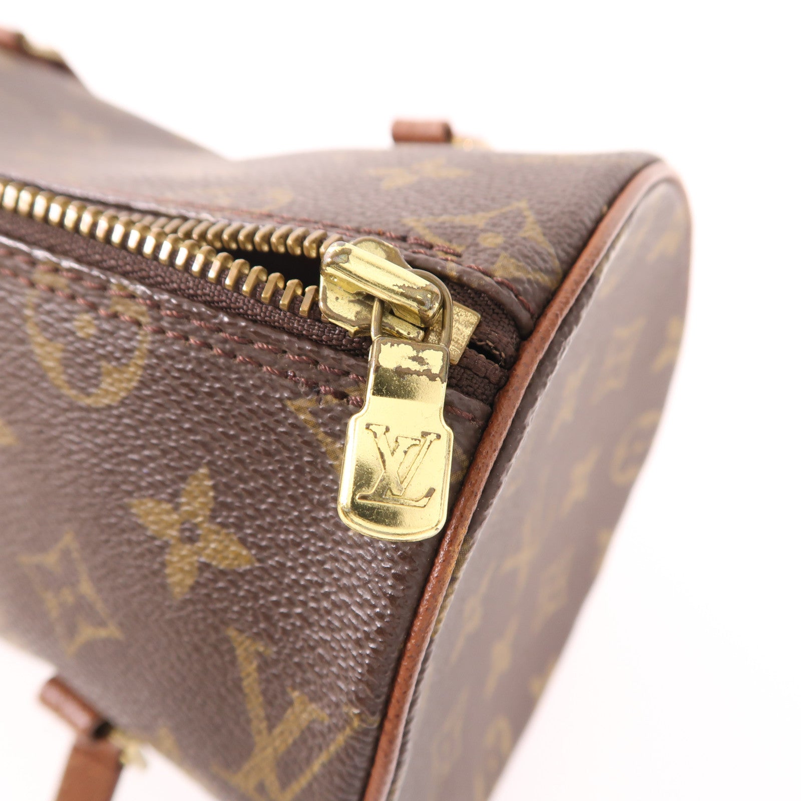 LOUIS VUITTON Monogram Papillon金扣手挽袋棕色