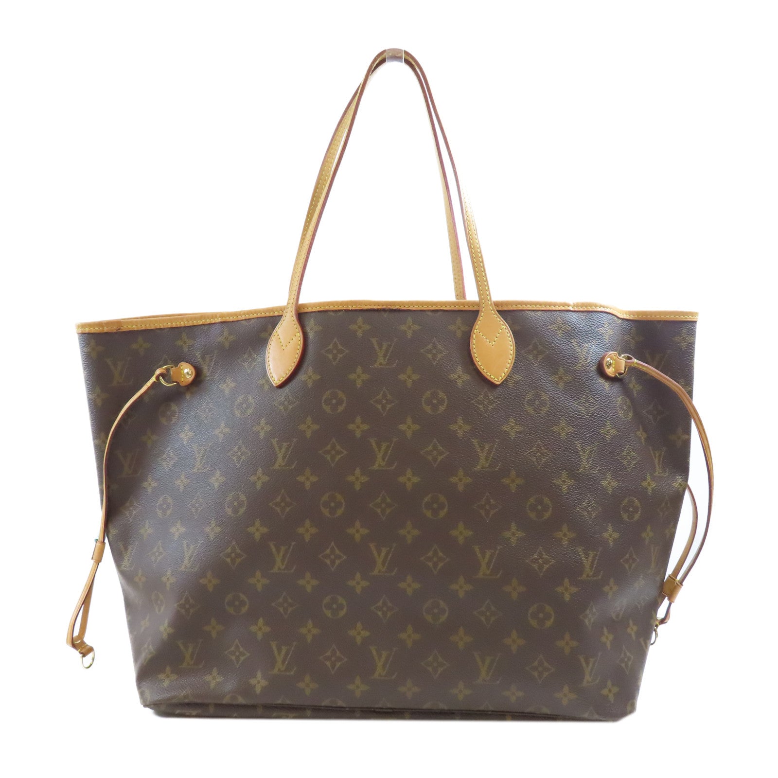 LOUIS VUITTON Monogram Neverfull GM金扣手挽袋棕色