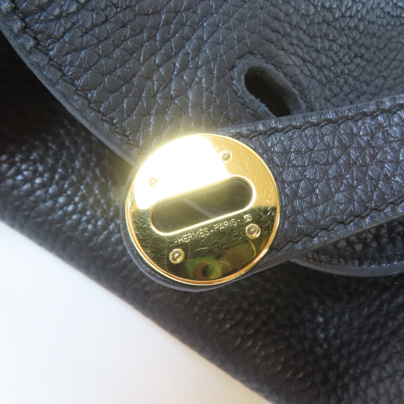 HERMES Clemence皮革Lindy 30金扣肩背袋Noir/黑色