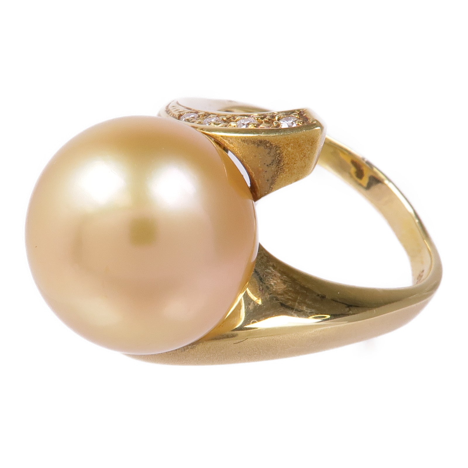 JEWELRY Pearl Diamond Ring 18K Yellow Gold US#9.25
