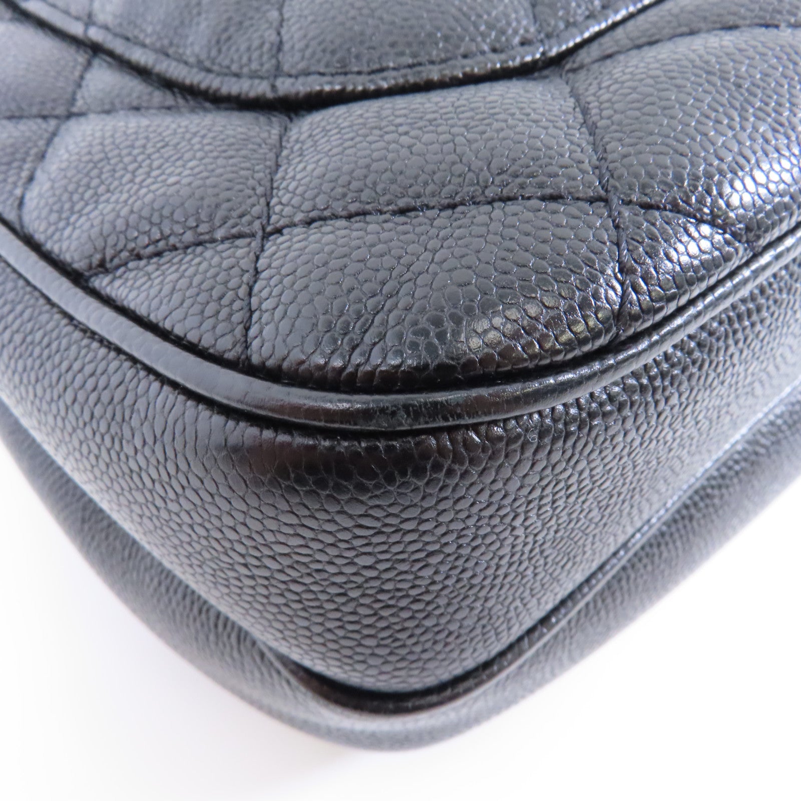 CHANEL 菱格Caviar皮革Chain Shoulder Bag銀扣鏈帶肩背袋黑色