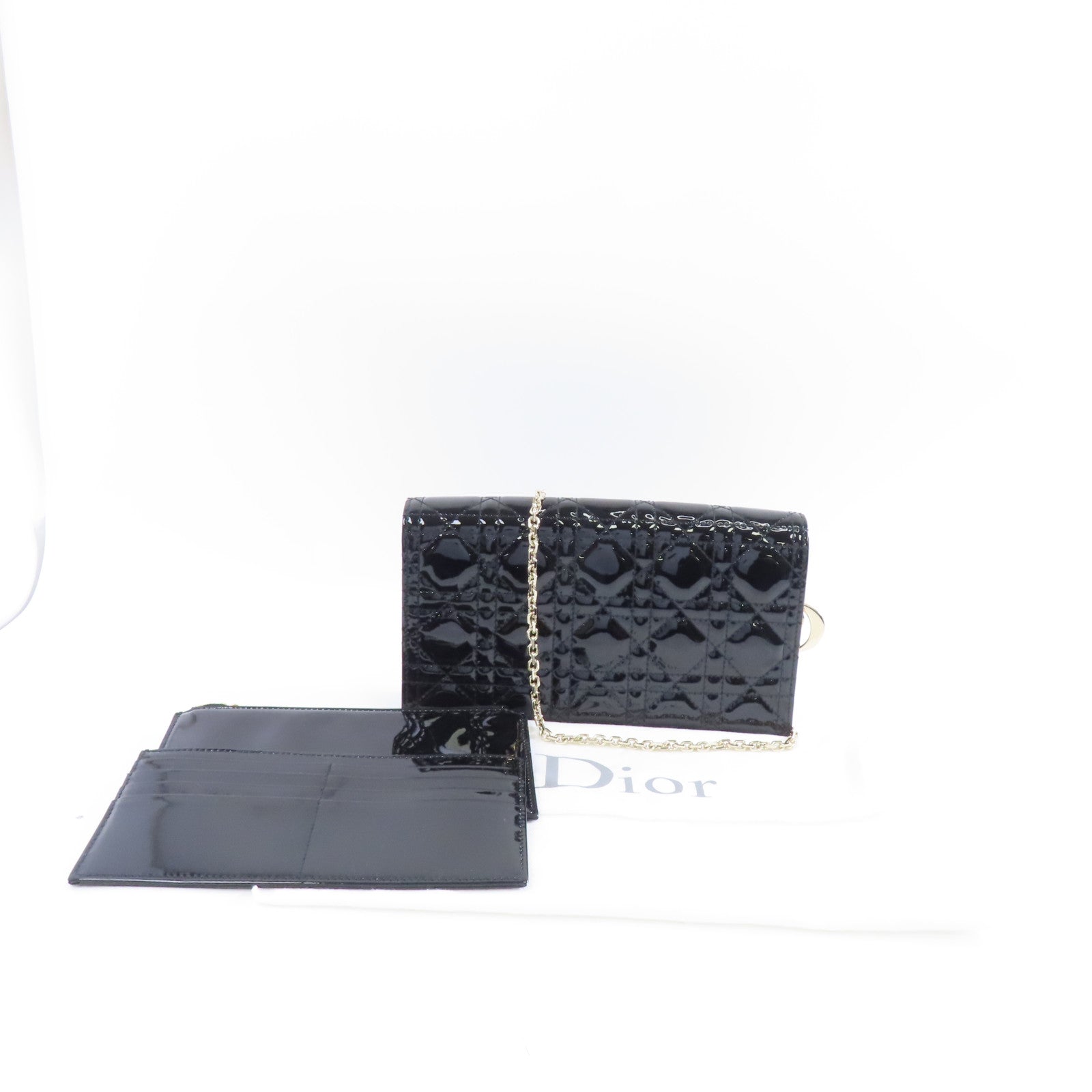 Dior 漆皮皮革Lady Dior Pouch金扣肩背袋黑色