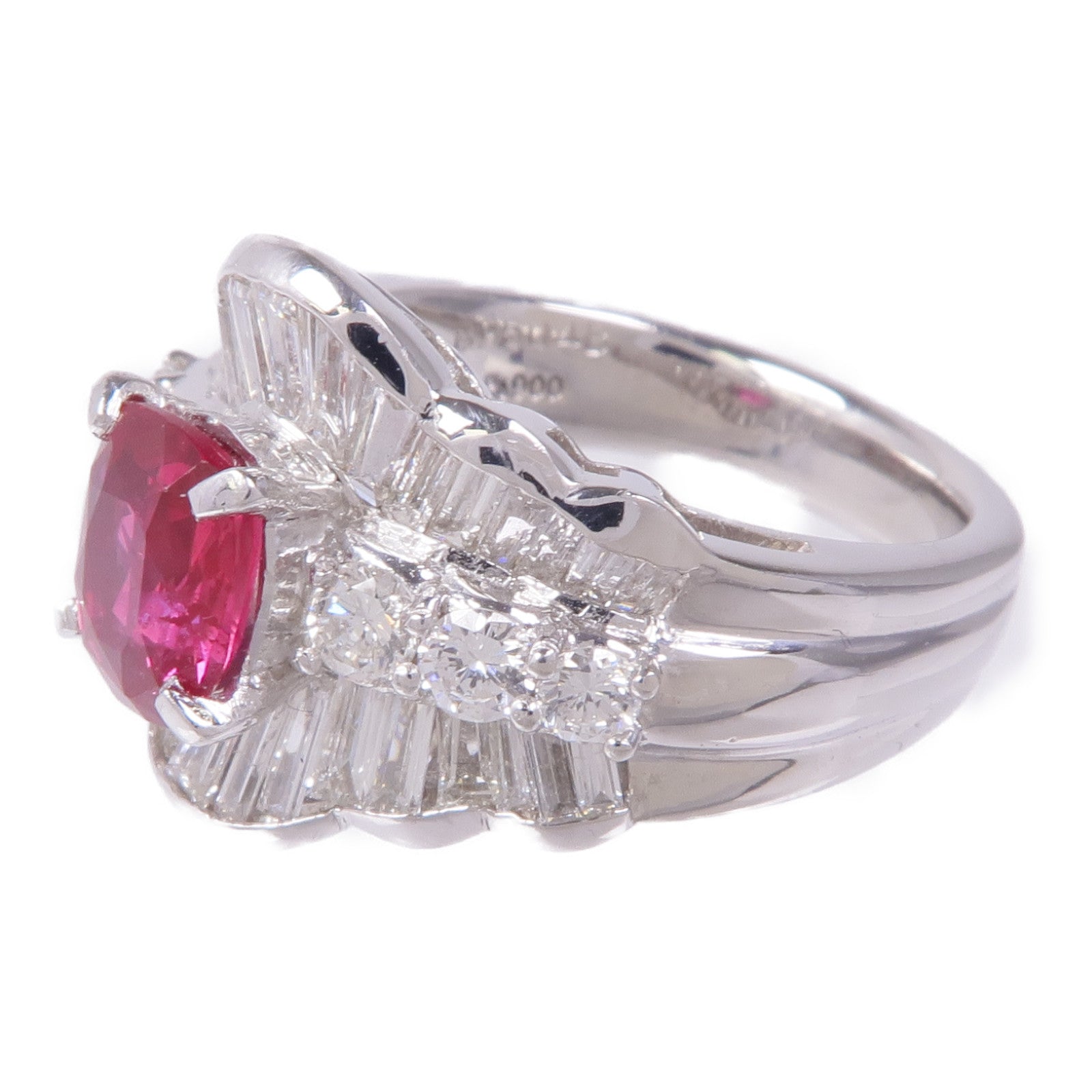 JEWELRY 【激減優惠】PT900鉑金Ruby Diamond Ring紅寶石/鑽石戒指US#6