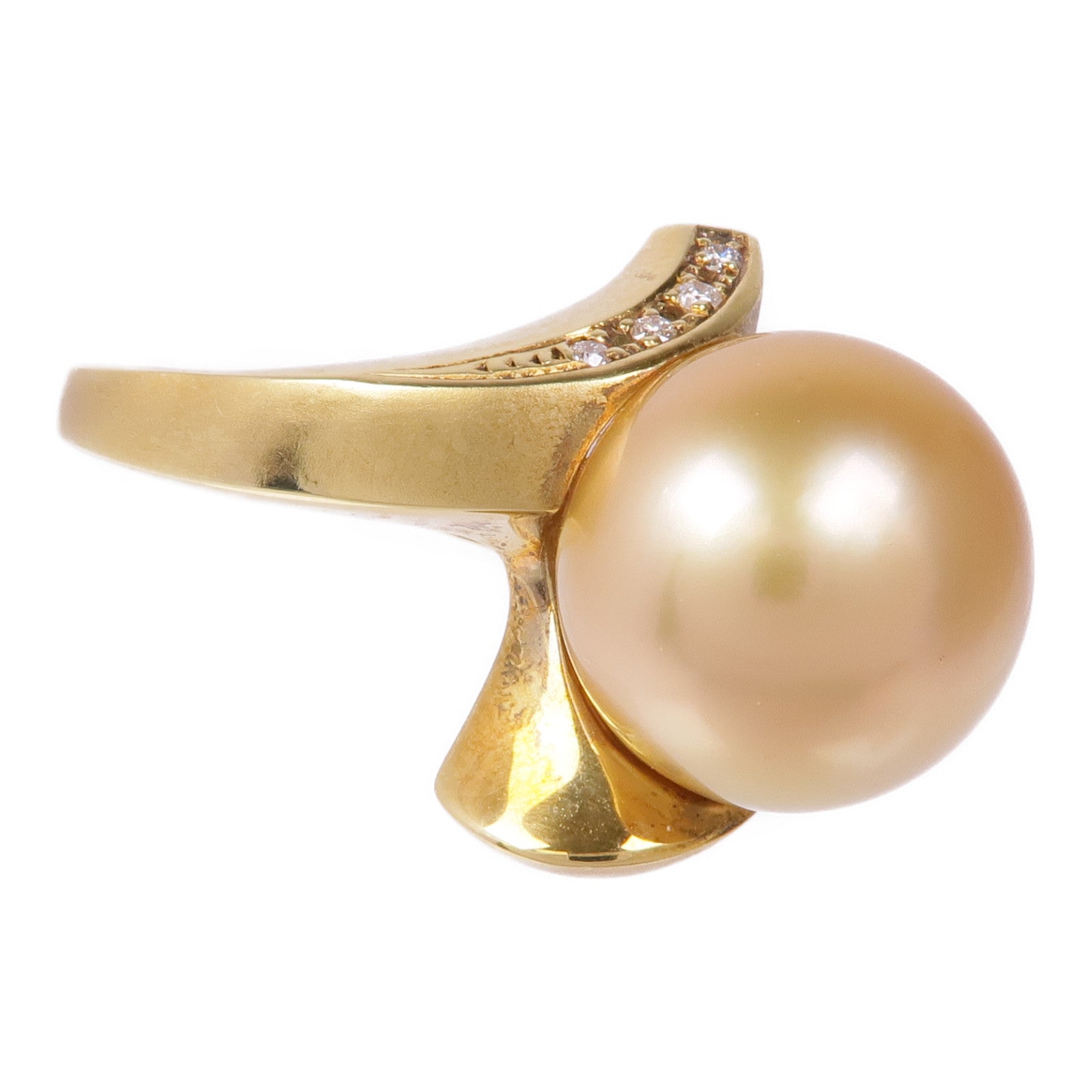 JEWELRY Pearl Diamond Ring 18K Yellow Gold US#9.25