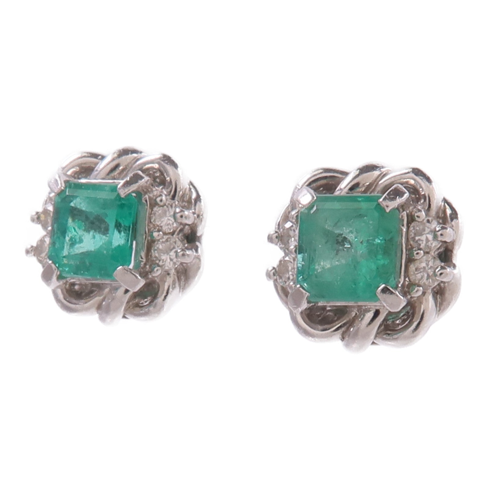 JEWELRY PT900鉑金/18K白金Emerald Diamond Earrings綠寶石/鑽石耳環