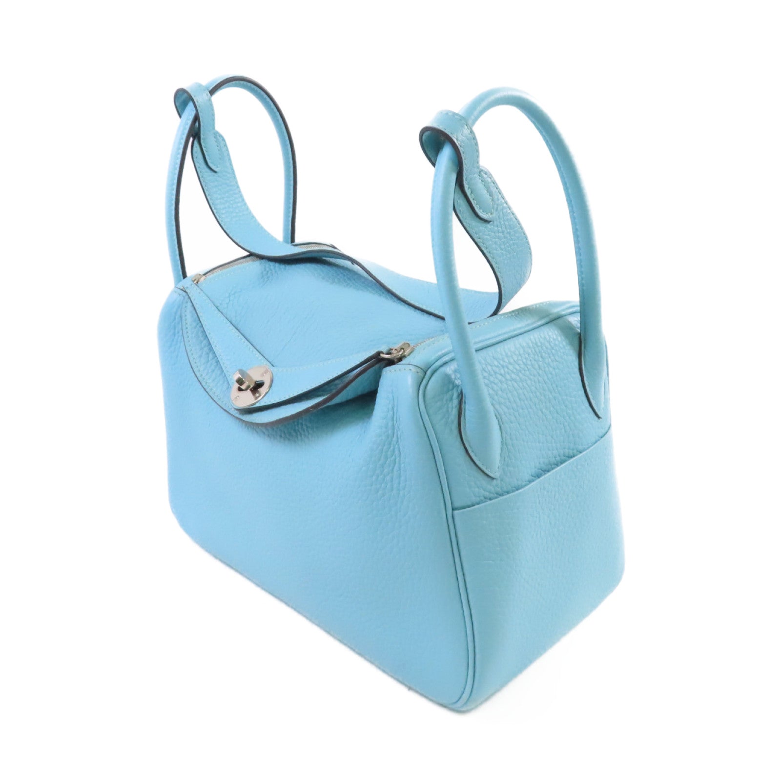 HERMES 【激減優惠】Clemence皮革Lindy 26 Shoulder Bag銀扣肩背袋3P Bleu Atoll/環礁藍色