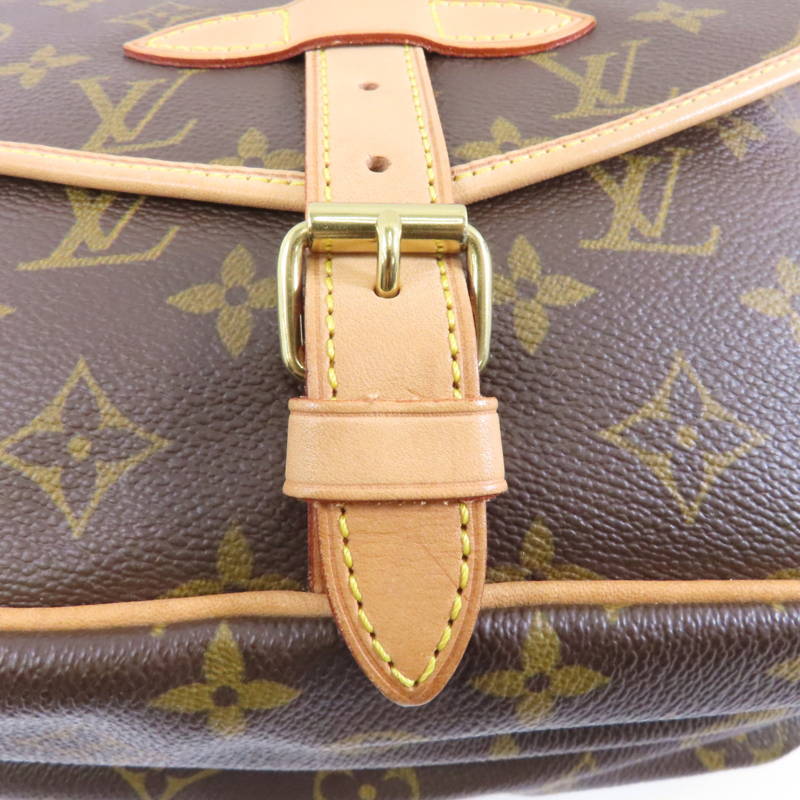 LOUIS VUITTON Monogram Saumur MM金扣肩背袋棕色