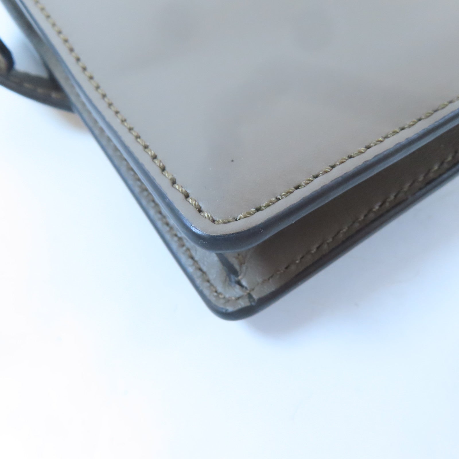 FENDI 帆布/皮革Shoulder Bag銀扣肩背袋灰色/米色
