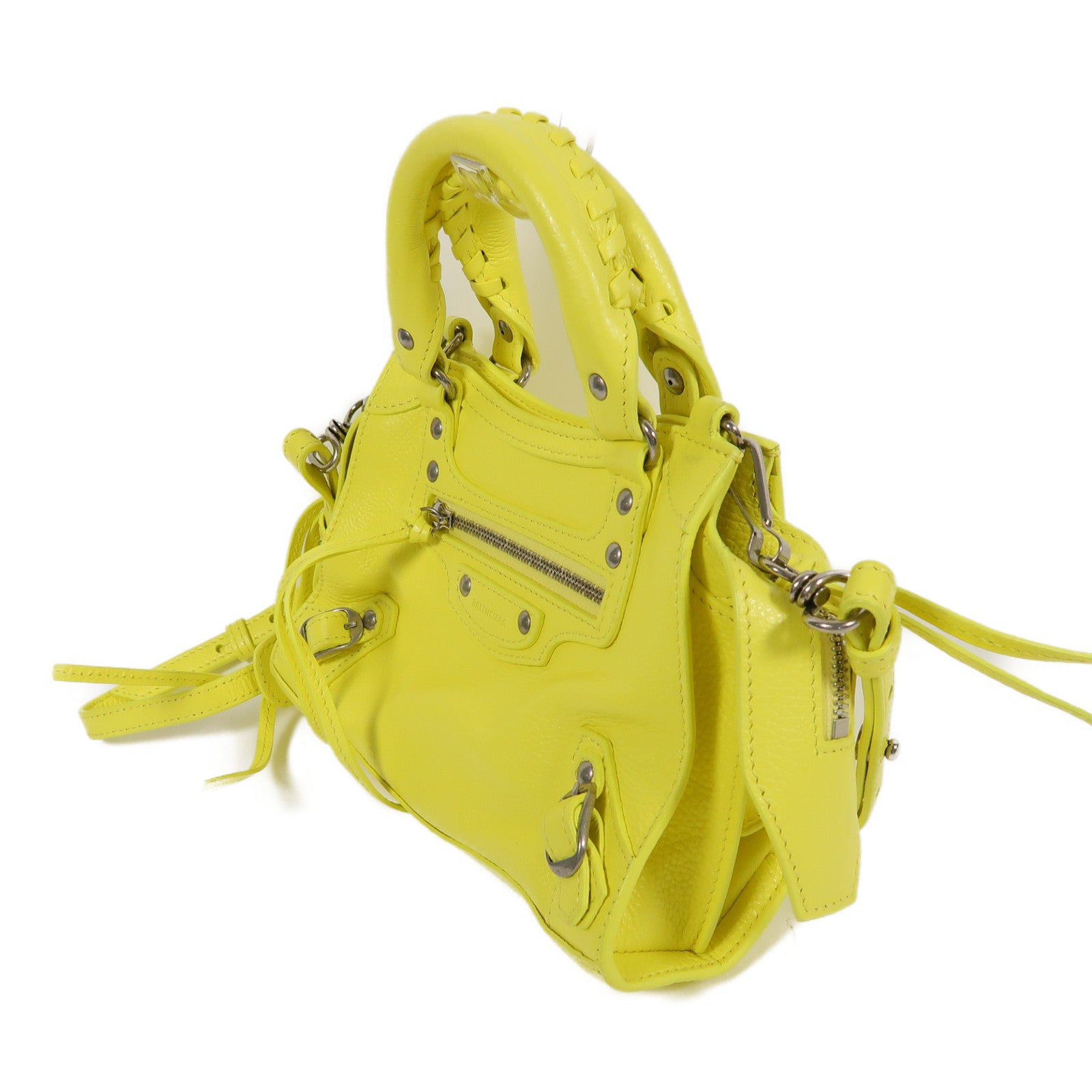 BALENCIAGA 牛皮皮革Neo Claassic Mini銀扣肩背袋黃色