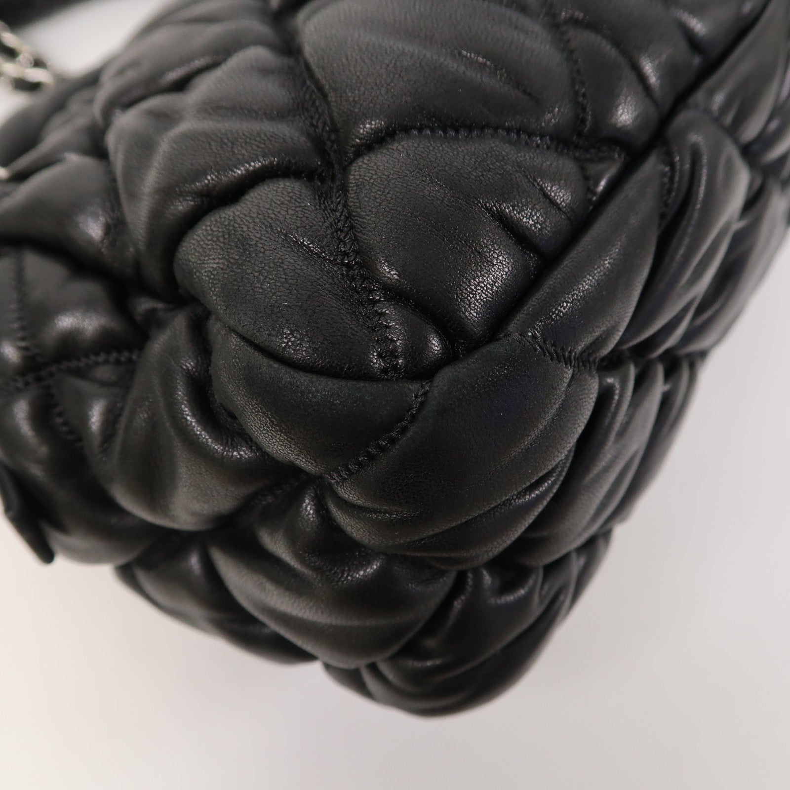 CHANEL 菱格羊皮皮革Chain Shoulder銀扣鏈帶肩背袋黑色