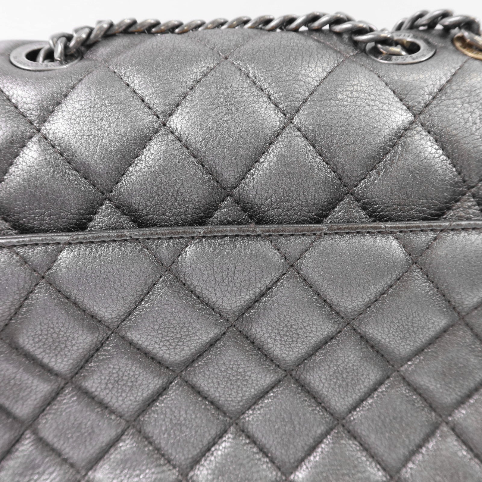 CHANEL 牛皮皮革Chain Shoulder銀扣鏈帶肩背袋