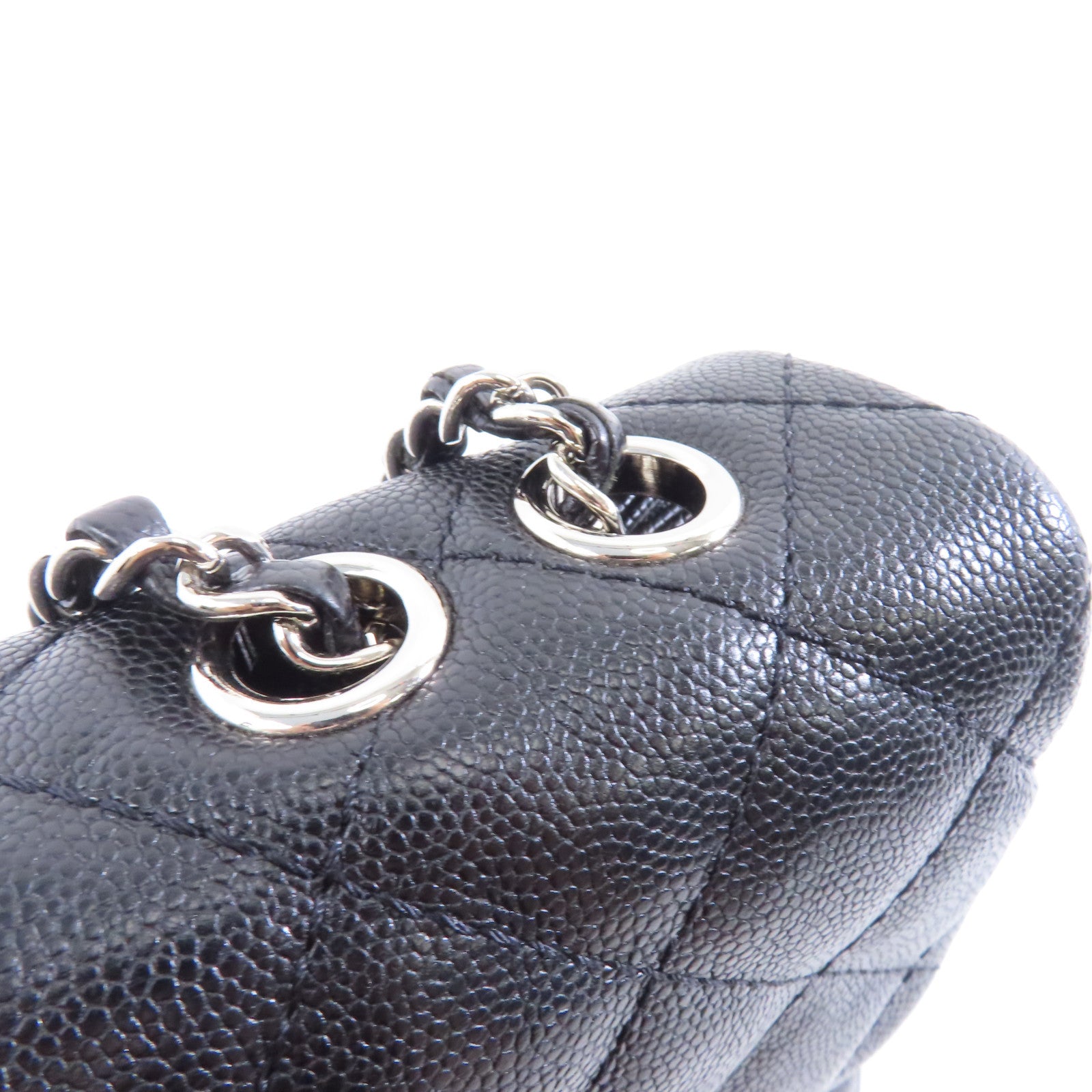 CHANEL 菱格Caviar皮革Chain Shoulder Bag銀扣鏈帶肩背袋黑色