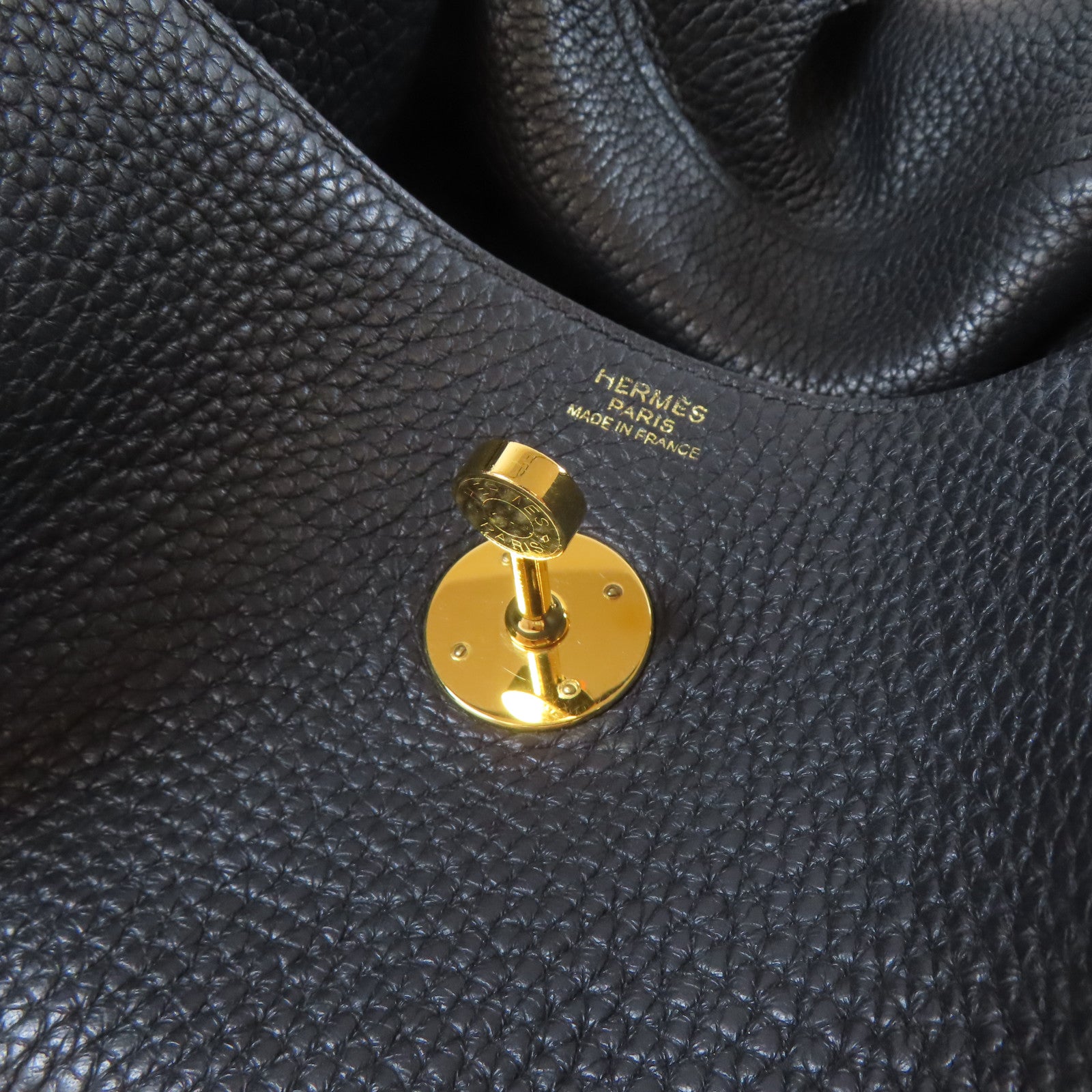 HERMES Clemence皮革Lindy 30金扣肩背袋Noir/黑色