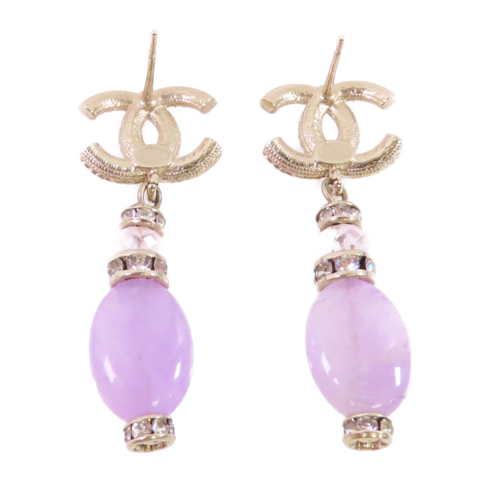 CHANEL 金屬/仿珍珠CC Earrings金扣耳環白色/淺紫色/金色