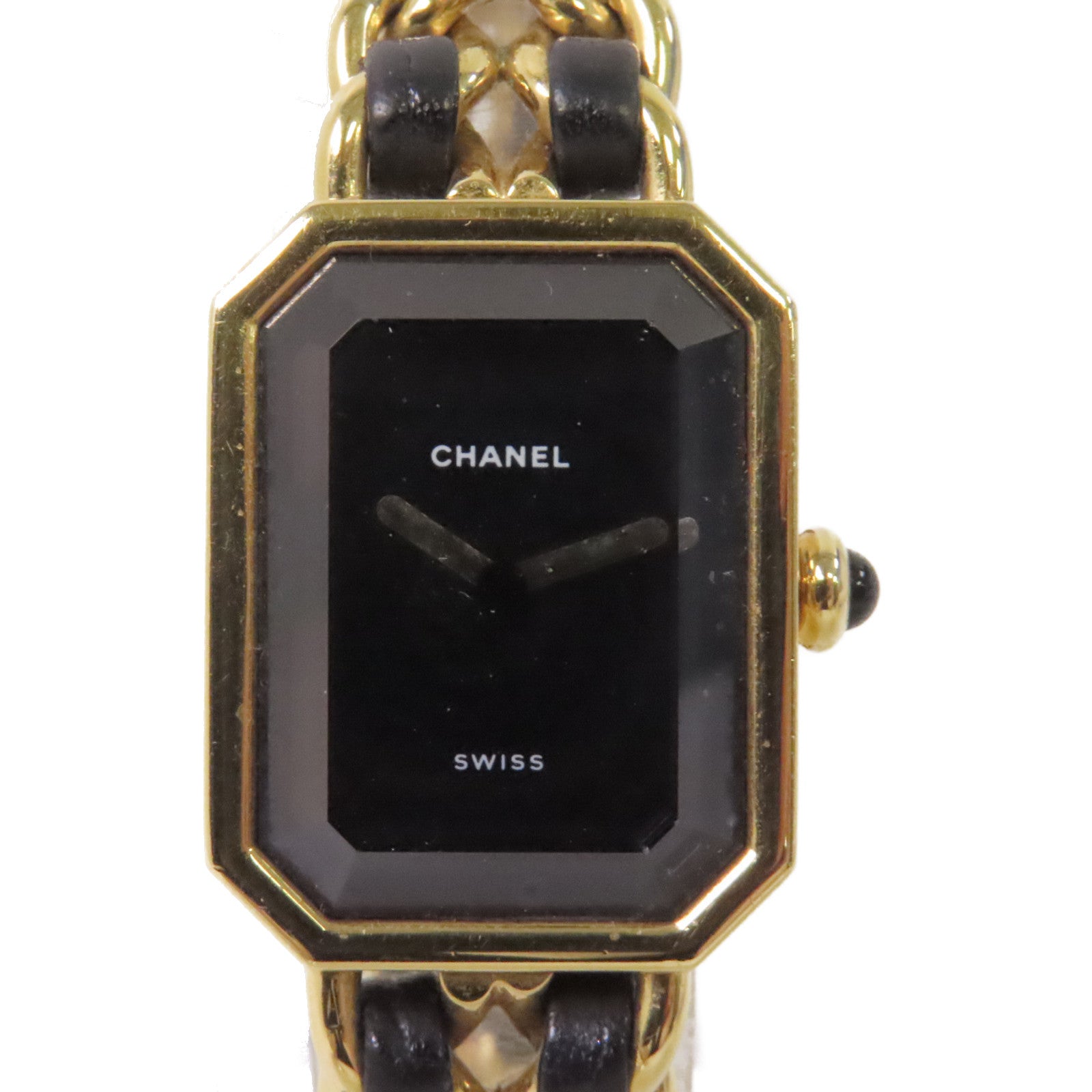 CHANEL Premiere L Watch鍍金/牛皮皮革石英機芯手錶黑色