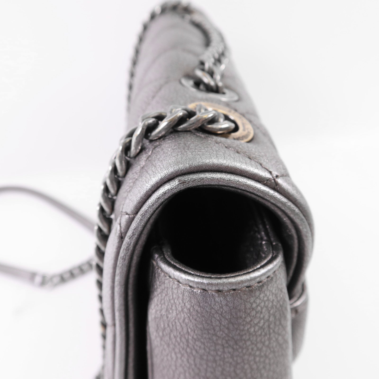 CHANEL 牛皮皮革Chain Shoulder銀扣鏈帶肩背袋