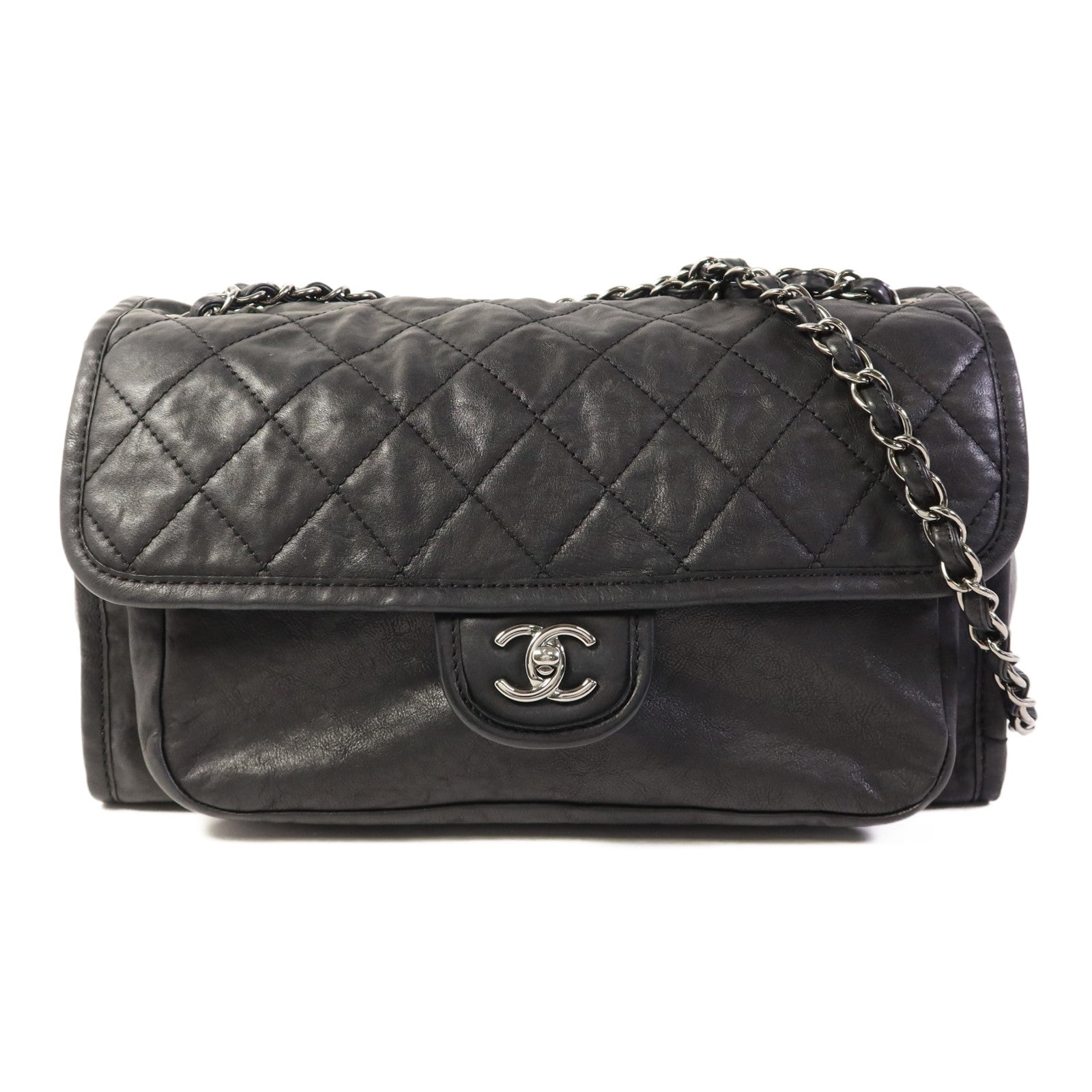 CHANEL 羊皮皮革Chain Shoulder Bag銀扣鏈帶肩背袋