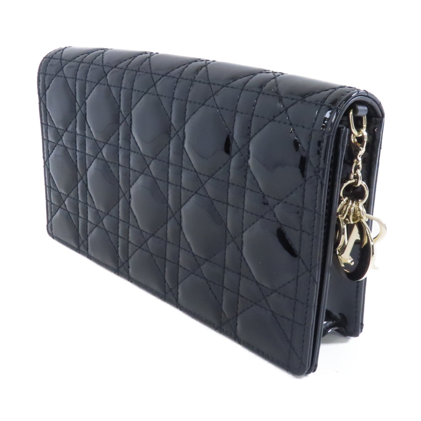 Dior 漆皮皮革Lady Dior Pouch金扣肩背袋黑色