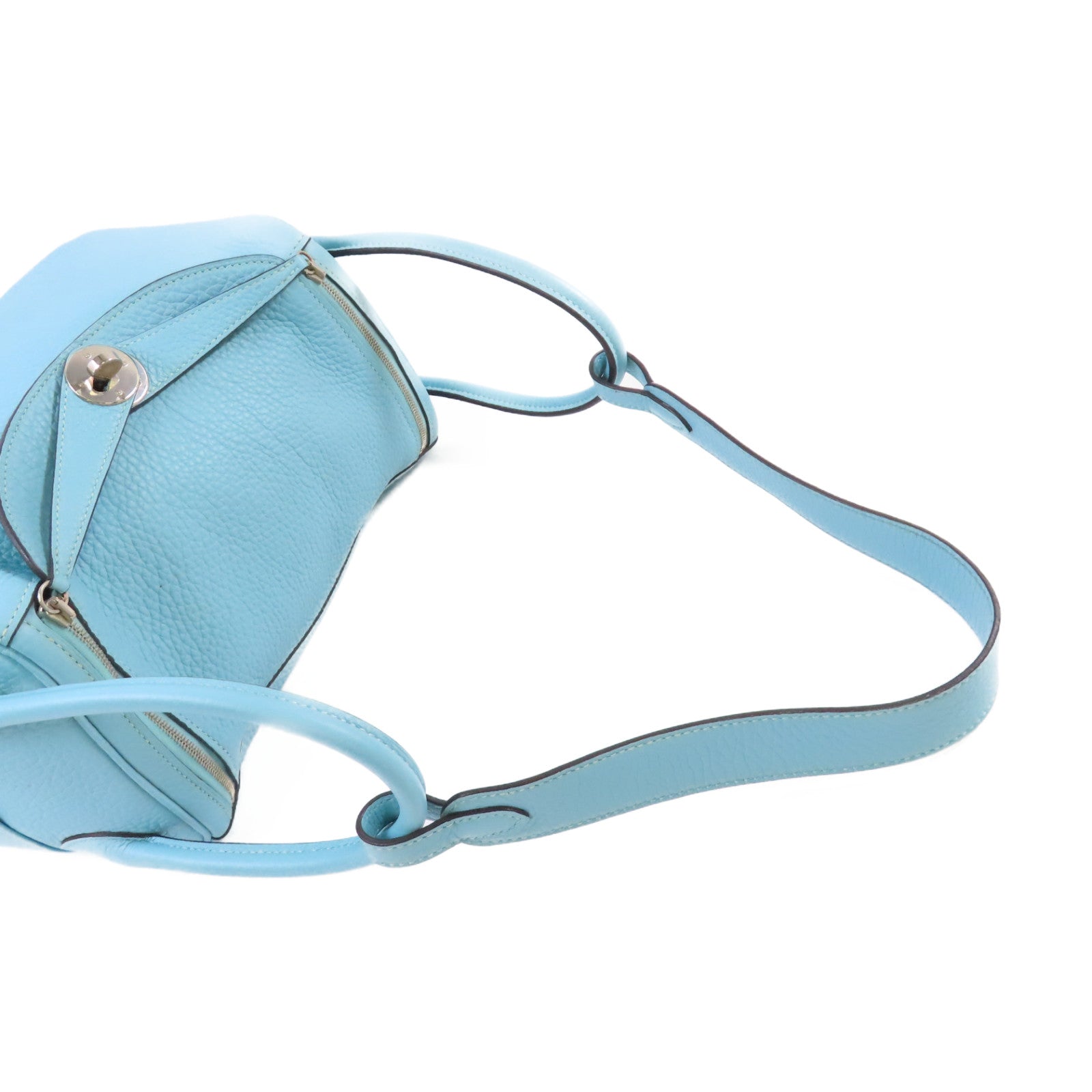 HERMES 【激減優惠】Clemence皮革Lindy 26 Shoulder Bag銀扣肩背袋3P Bleu Atoll/環礁藍色